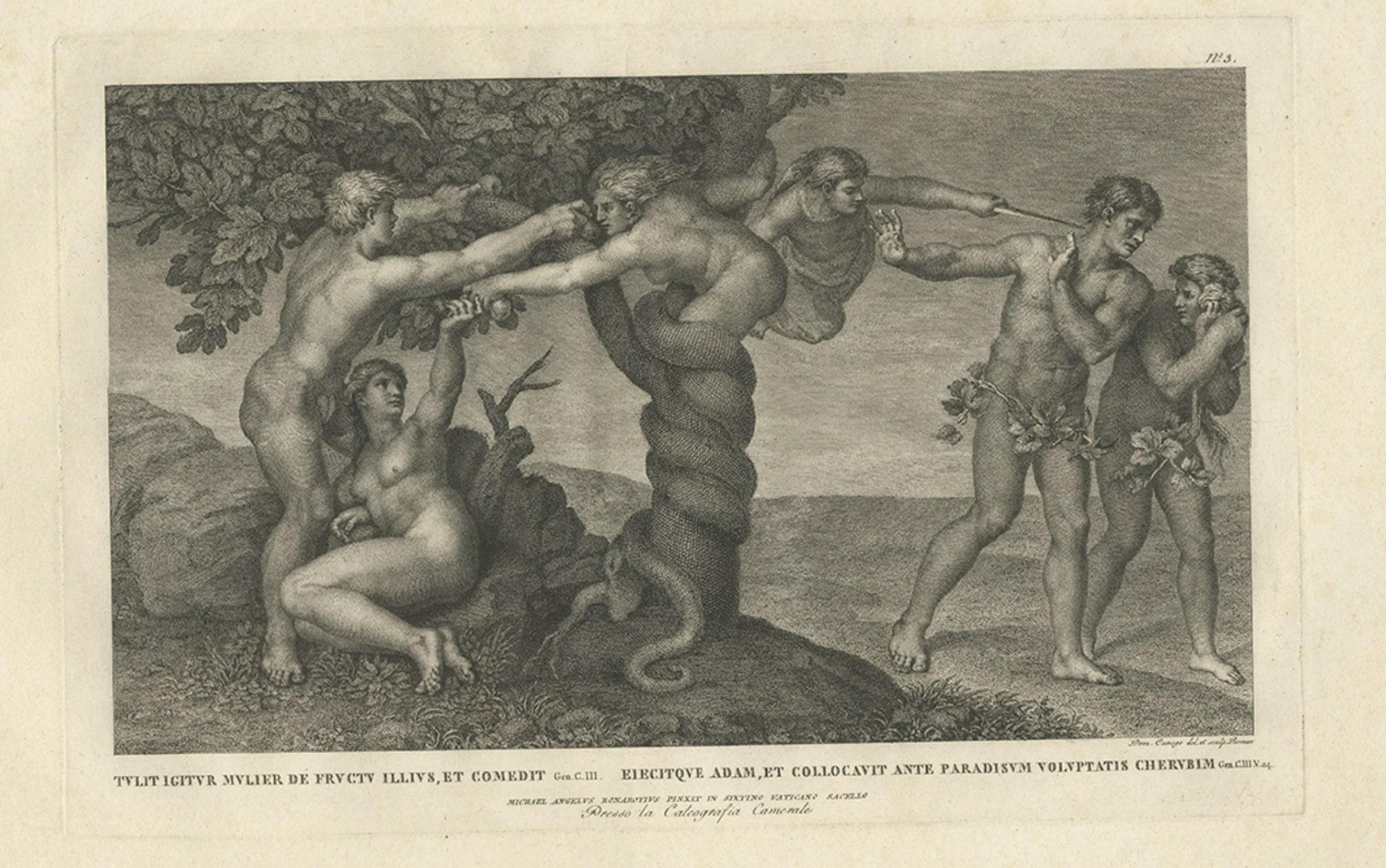 Paper Rare Antique Print of Temptation and Expulsion, c.1780 For Sale