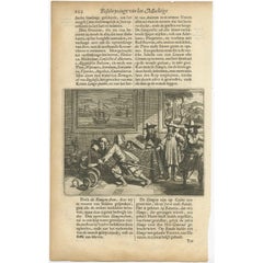 Rare Antique Print of the Catching of a Snake By Europeans in Asia, 1672