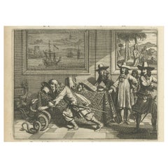Seltener antiker Druck des Katzens einer Schlange von Europäern in Asien, 1672