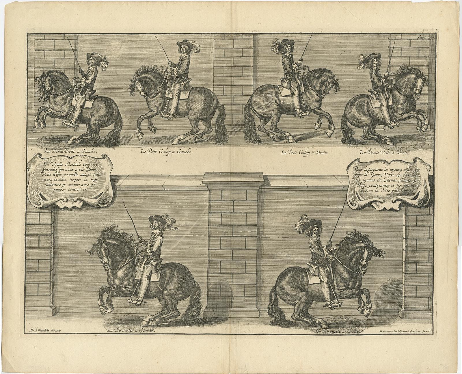 Estampa caballar antigua titulada 'La Vraije Methode (..)'. 

Grabado antiguo que representa la doma de caballos. Este grabado procede de 