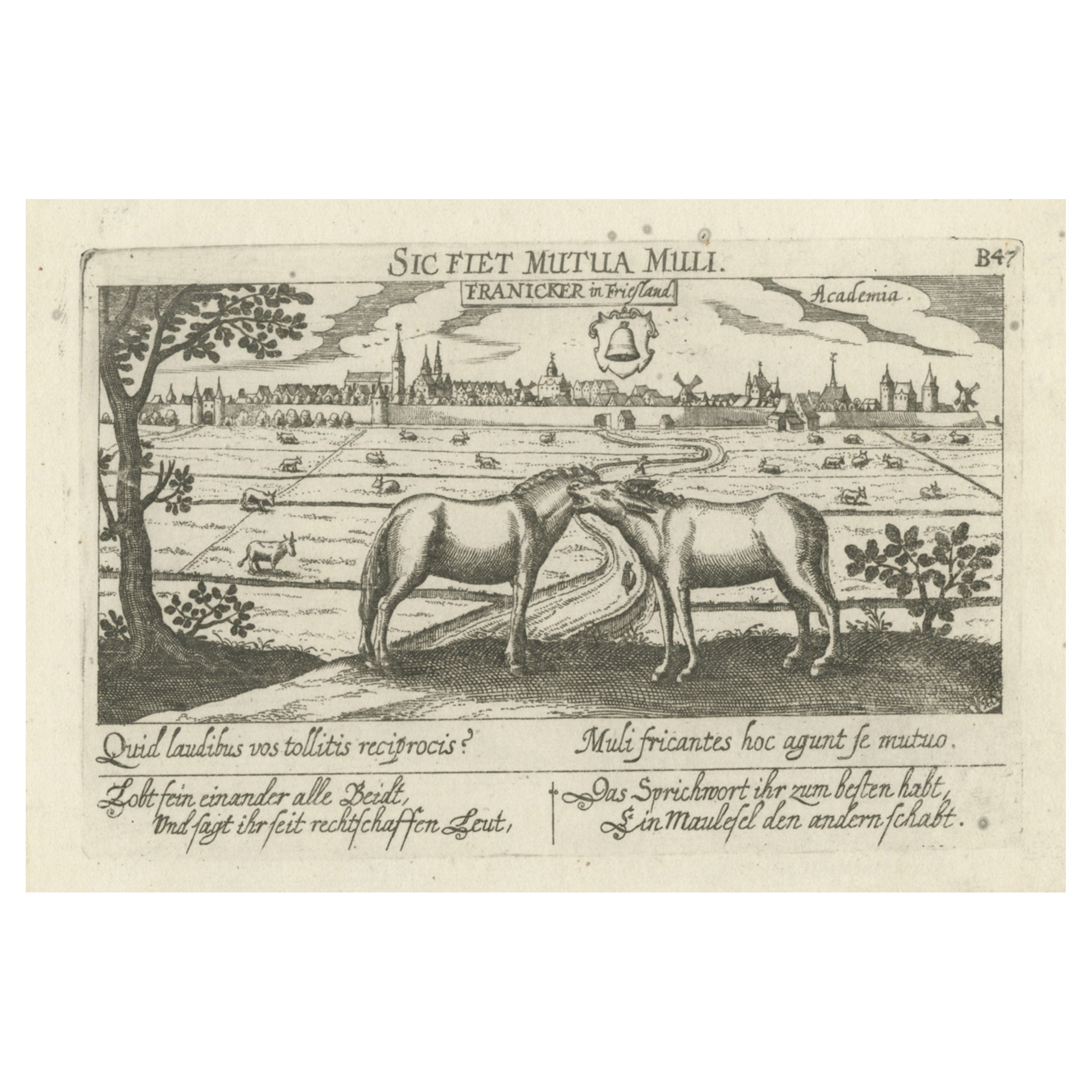 Rare Antique Print of the University City of Franeker, the Netherlands, 1678