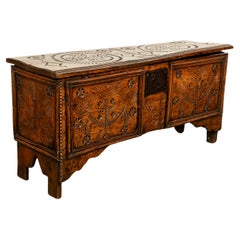 Rare Antique Queen Anne Carved Elm Childs Coffer Chest Dated Ex Christie's 1706