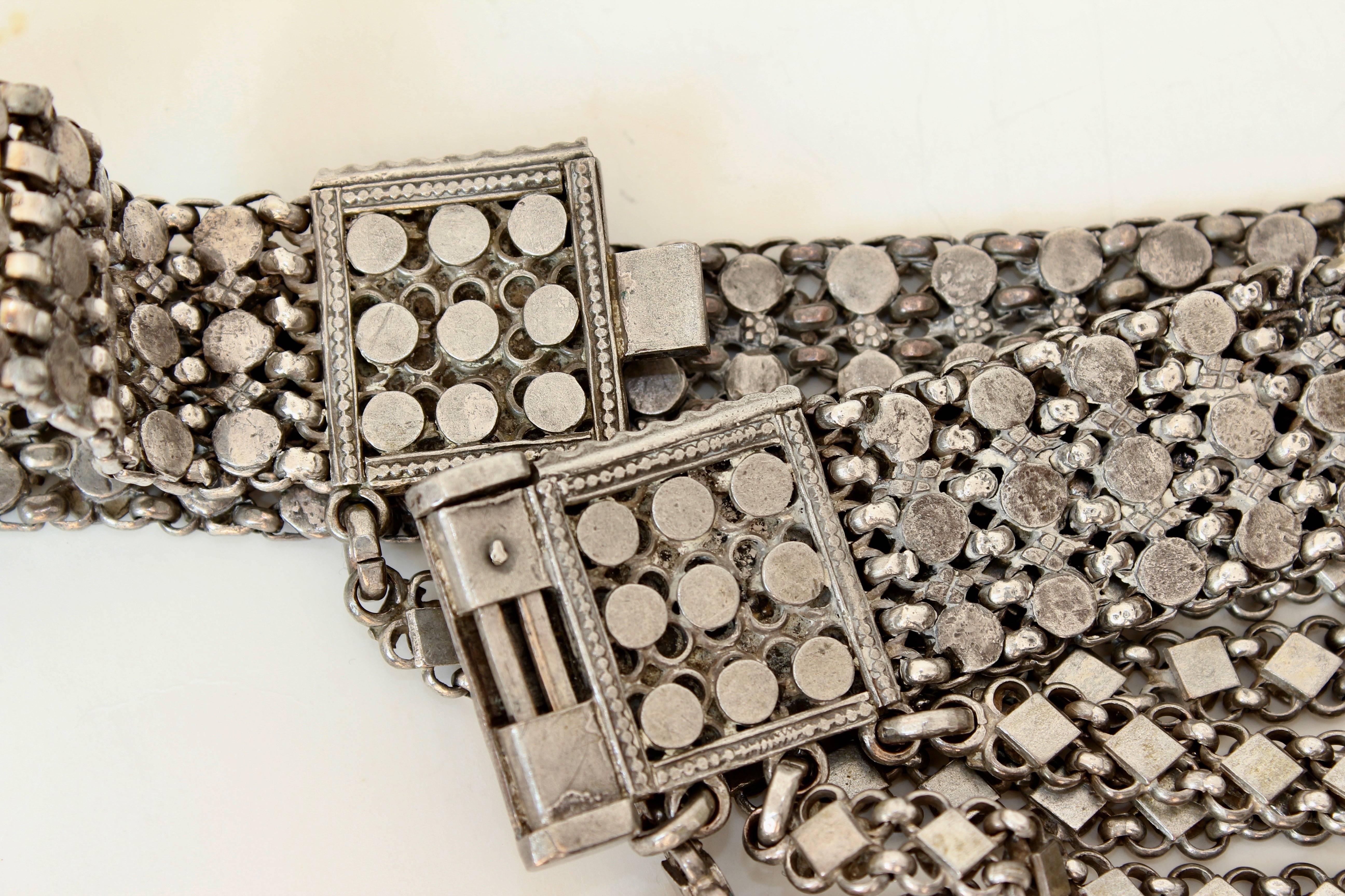 Rare Antique Rajasthan India Belt Chains Dangles Tribal Silver Metal Size S 2