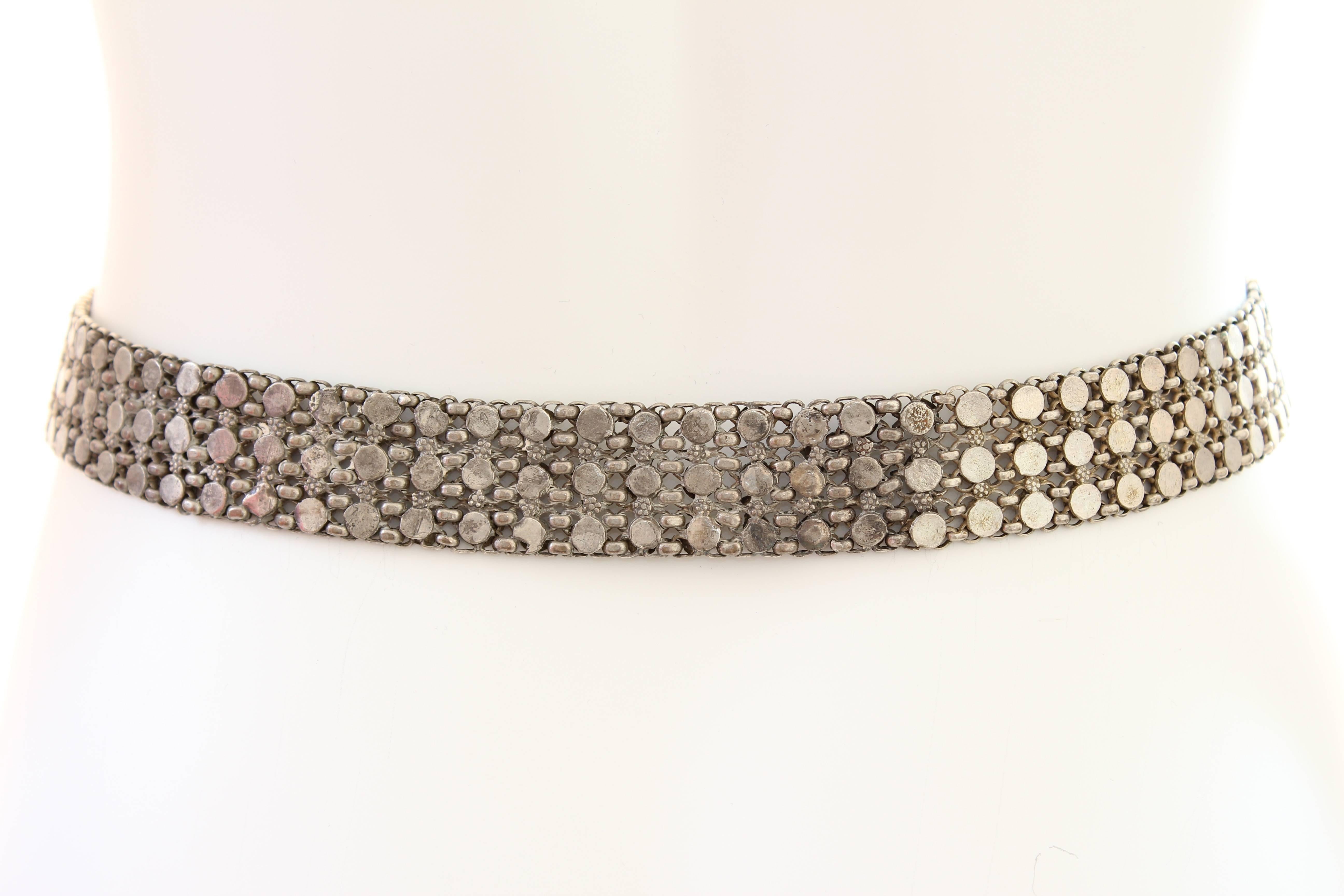 Brown Rare Antique Rajasthan India Belt Chains Dangles Tribal Silver Metal Size S