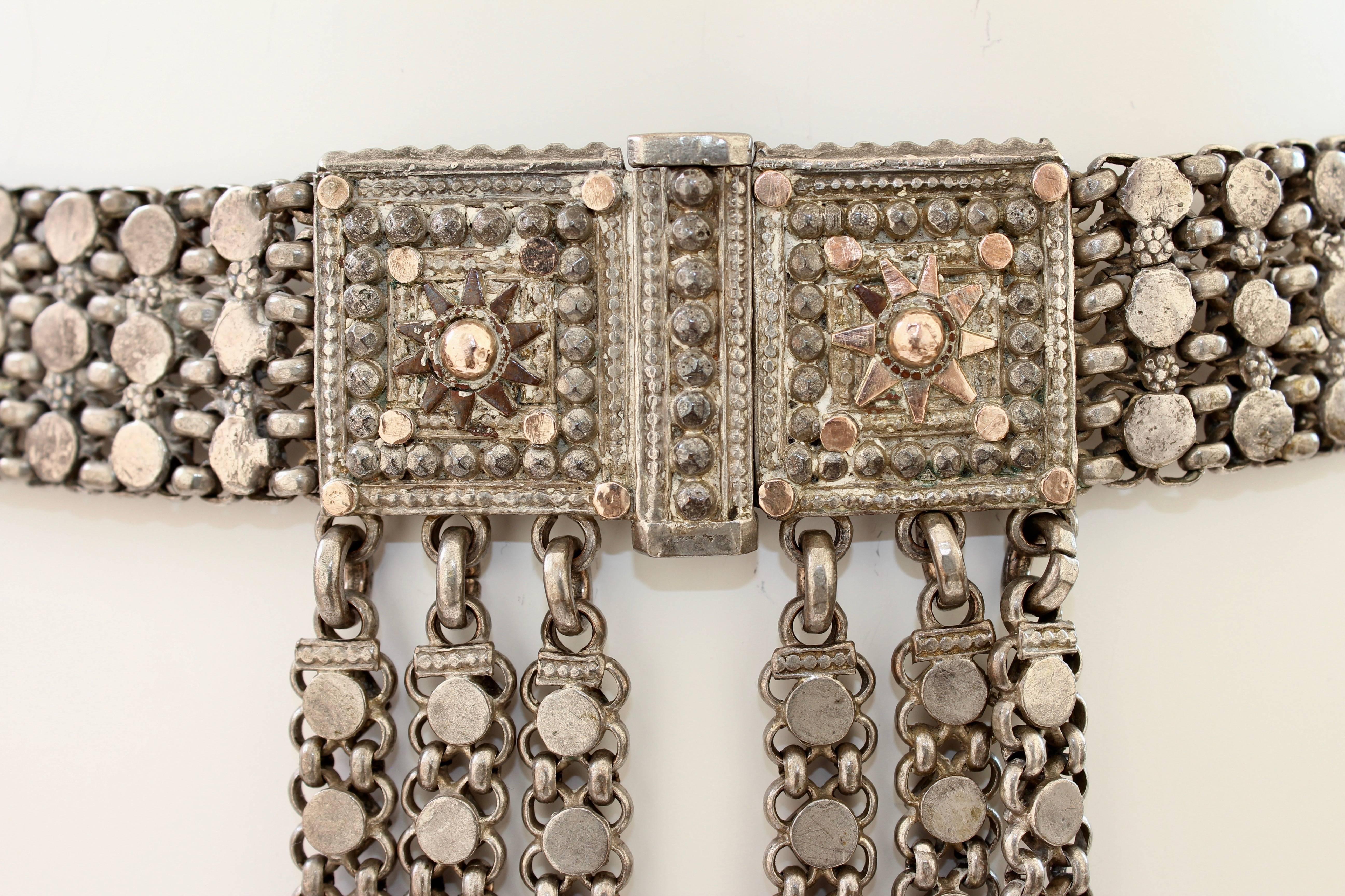 Women's Rare Antique Rajasthan India Belt Chains Dangles Tribal Silver Metal Size S