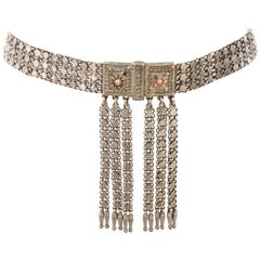 Rare Antique Rajasthan India Belt Chains Dangles Tribal Silver Metal Size S