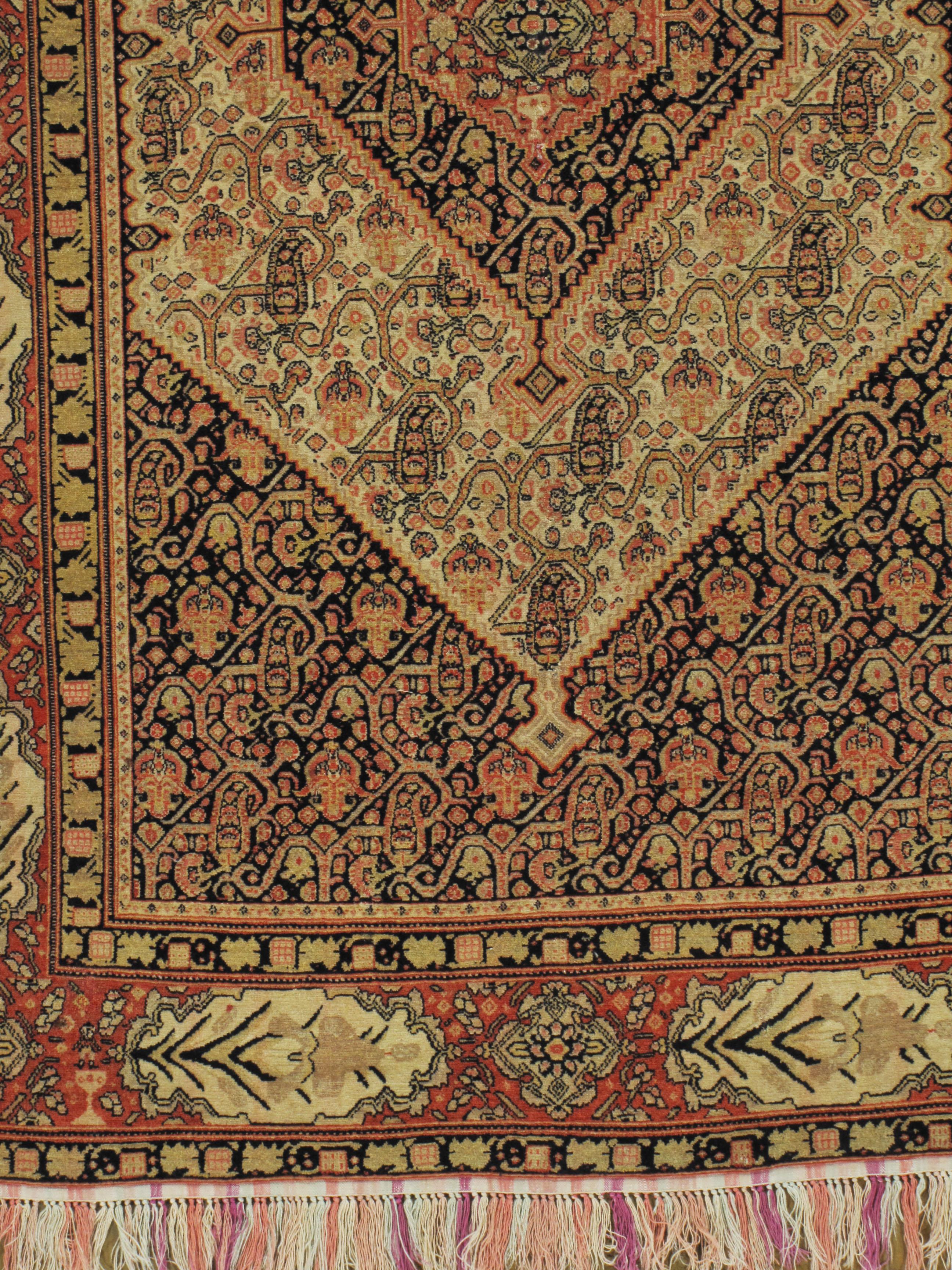 Hand-Woven Rare Antique Red Persian Fine Senneh on Silk Foundation 4'1 x 6'7 For Sale