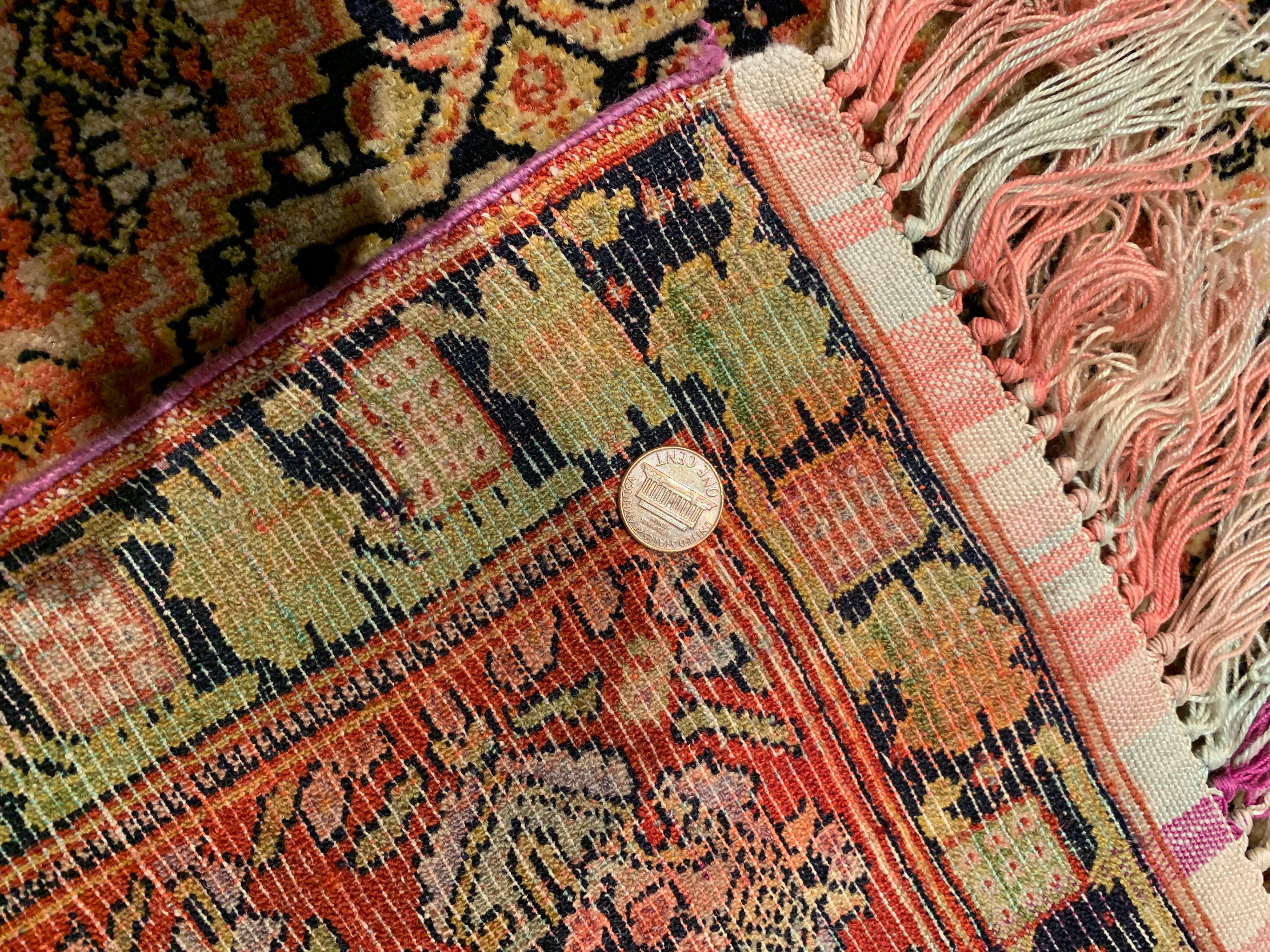 19th Century Rare Antique Red Persian Fine Senneh on Silk Foundation 4'1 x 6'7 For Sale