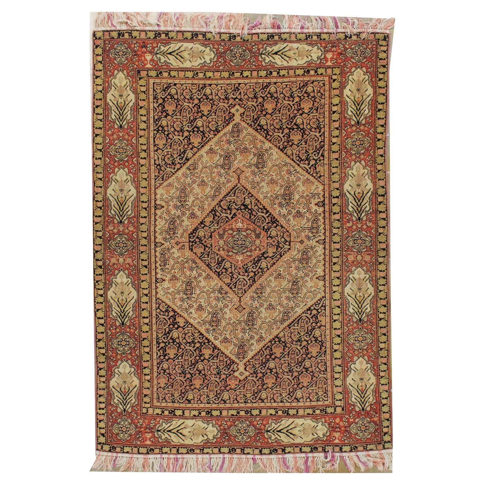 Rare Antique Red Persian Fine Senneh on Silk Foundation 4'1 x 6'7 For Sale