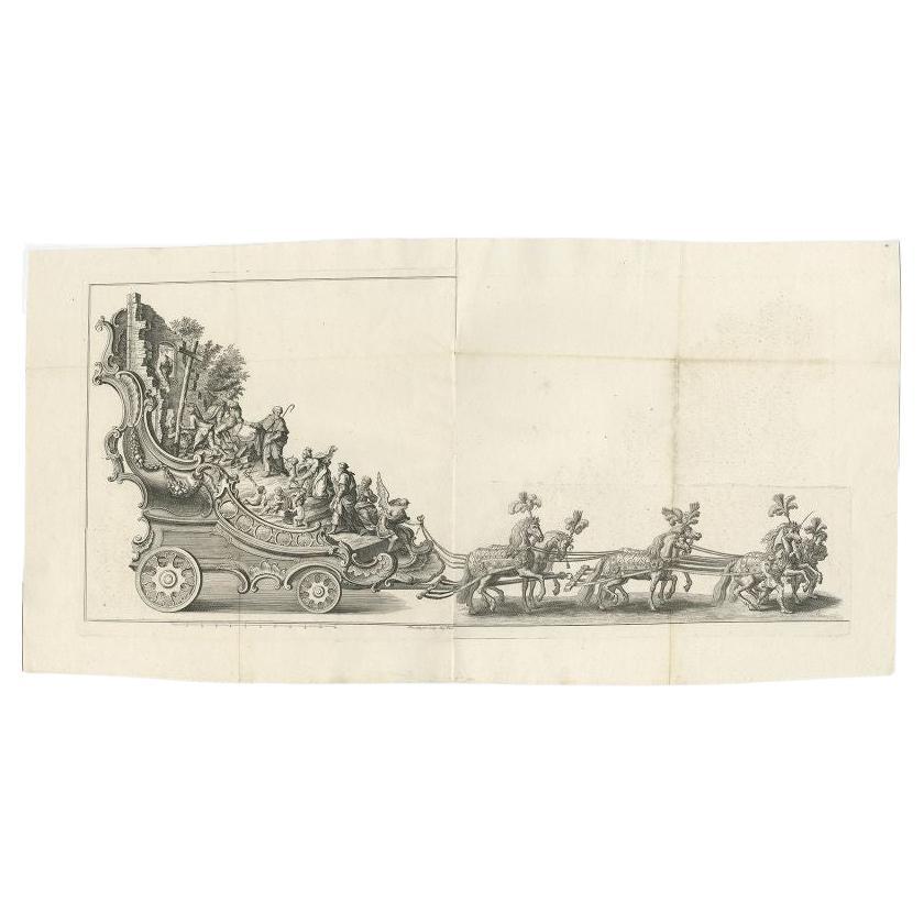 Rare Antique Religious Engraving of a Horse Drawn Float, 1775 For Sale