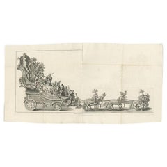 Rare gravure religieuse ancienne et rare d'une flotte de chevaux drapés, 1775