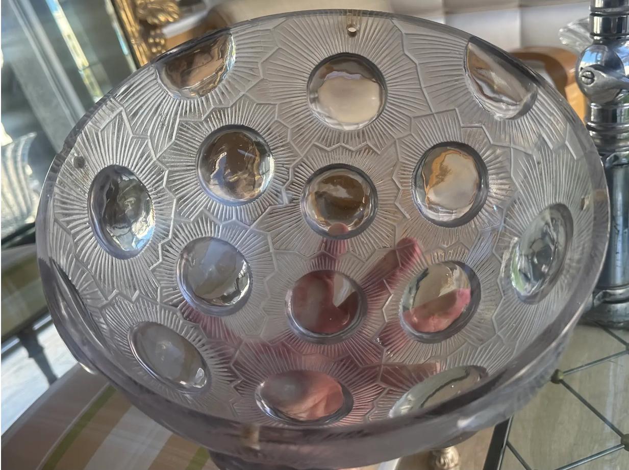 Raro Antique Rene Lalique Soleil French Art Glass Flush Mount Chande Light F principios del siglo XX en venta