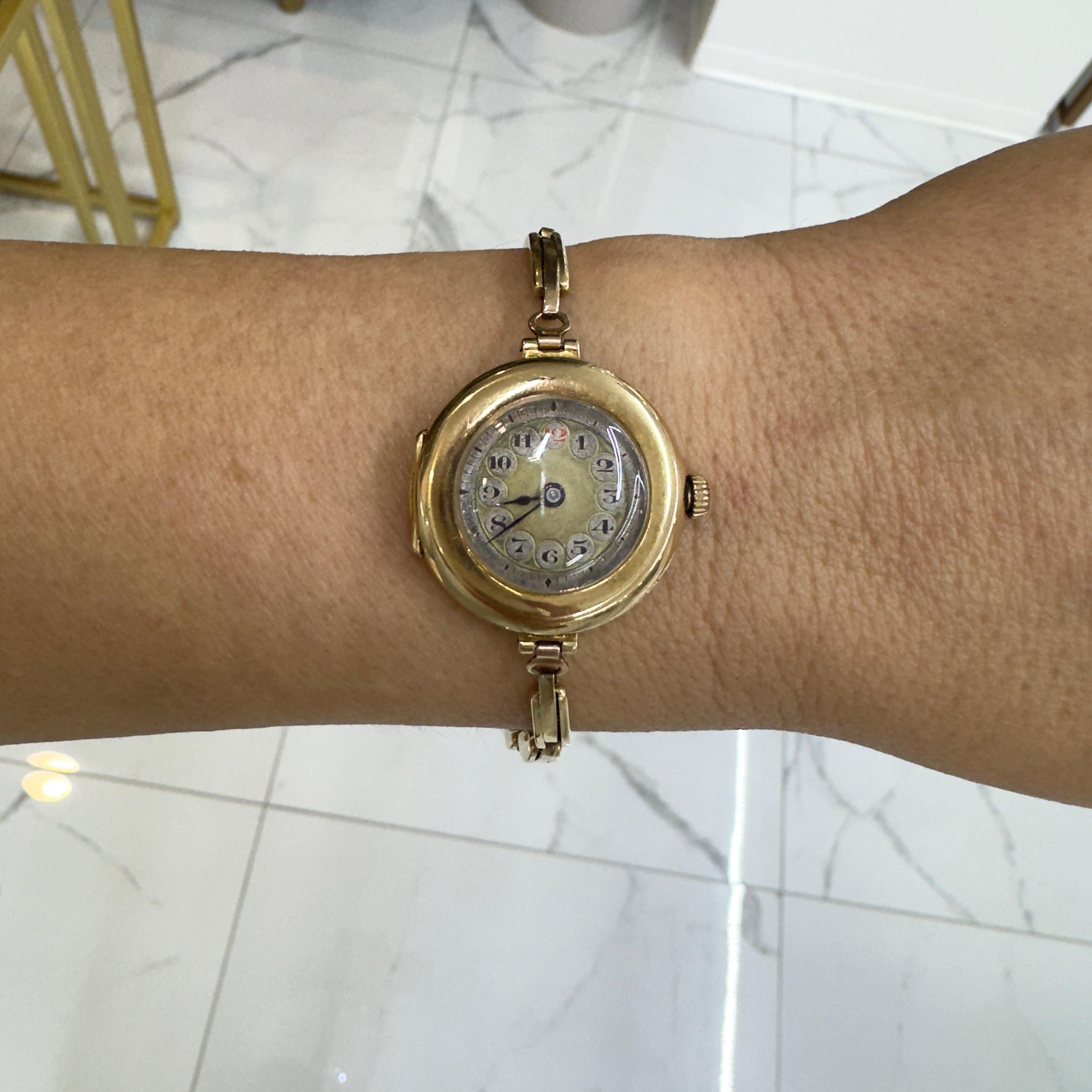 Seltene antike Rolex 1920er Jahre Damenuhr mit Handaufzug 26MM 15K Gelbgold im Angebot 6