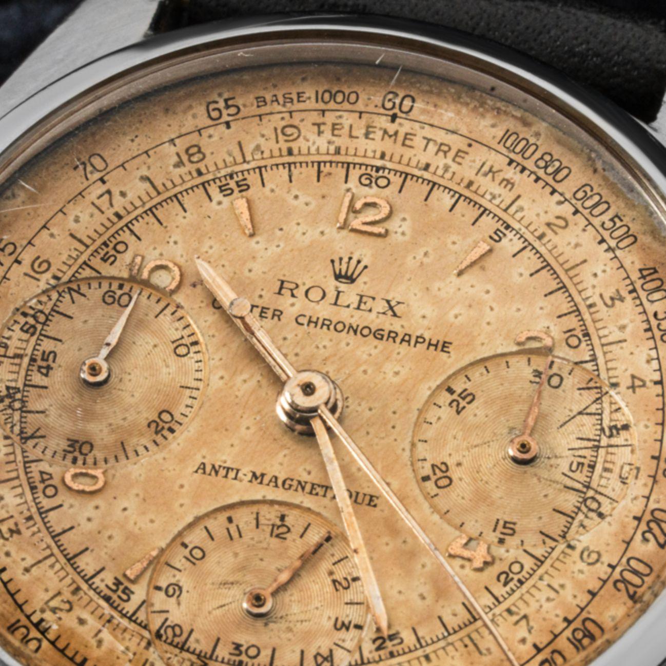 Men's Rare Antique Rolex Chronographe Stainless Steel For Sale