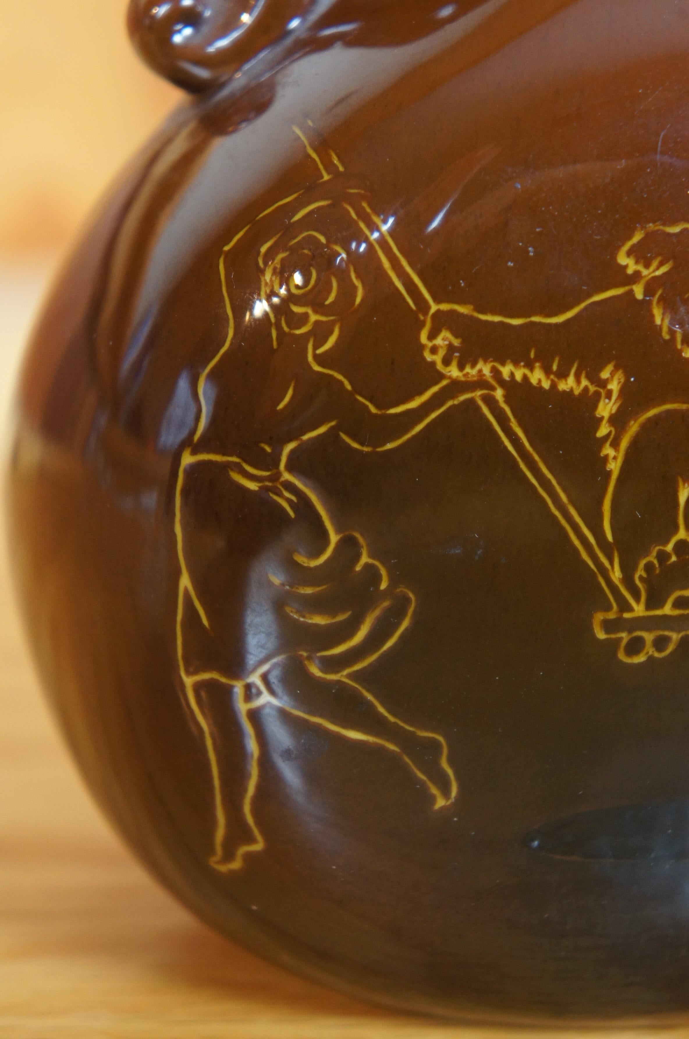 Seltener antiker Rookwood 1891 Edward P. Cranch Swinging Bear Pilgrim Flask Jug 6