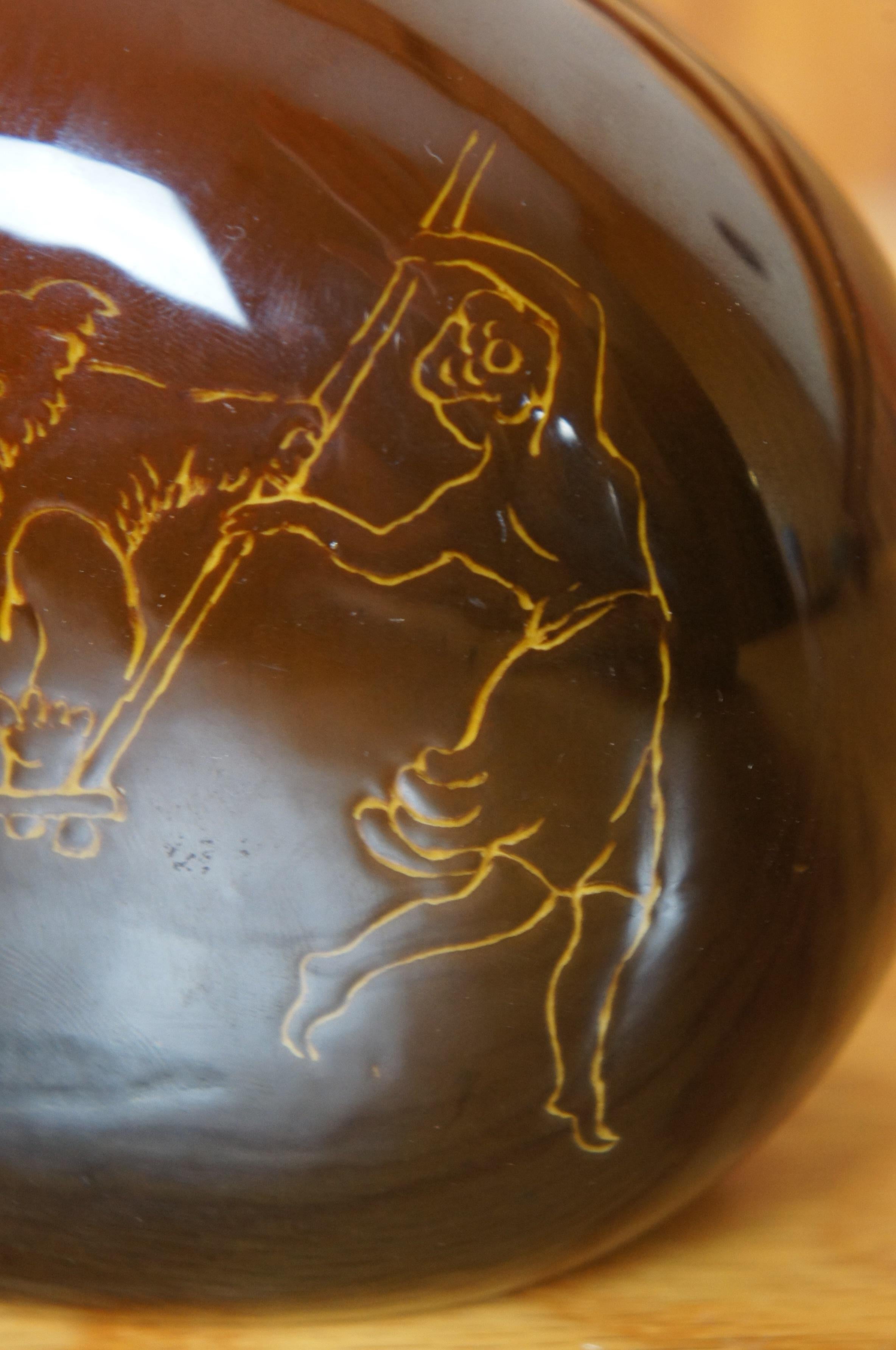 Seltener antiker Rookwood 1891 Edward P. Cranch Swinging Bear Pilgrim Flask Jug 6