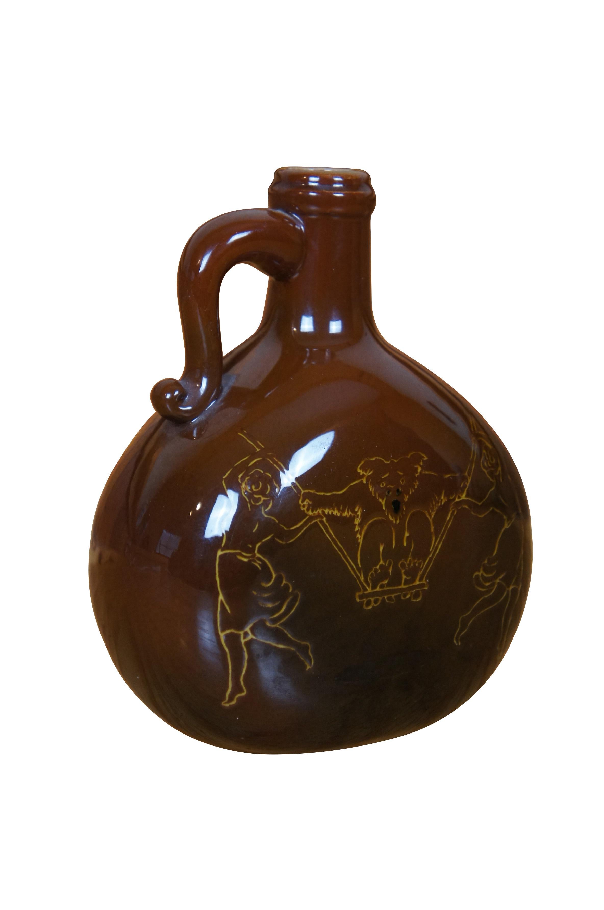 Seltener antiker Rookwood 1891 Edward P. Cranch Swinging Bear Pilgrim Flask Jug 6