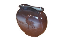 1896 Rare Antique Rookwood Kataro Shirayamadani Elk Stag Pillow Vase 8"
