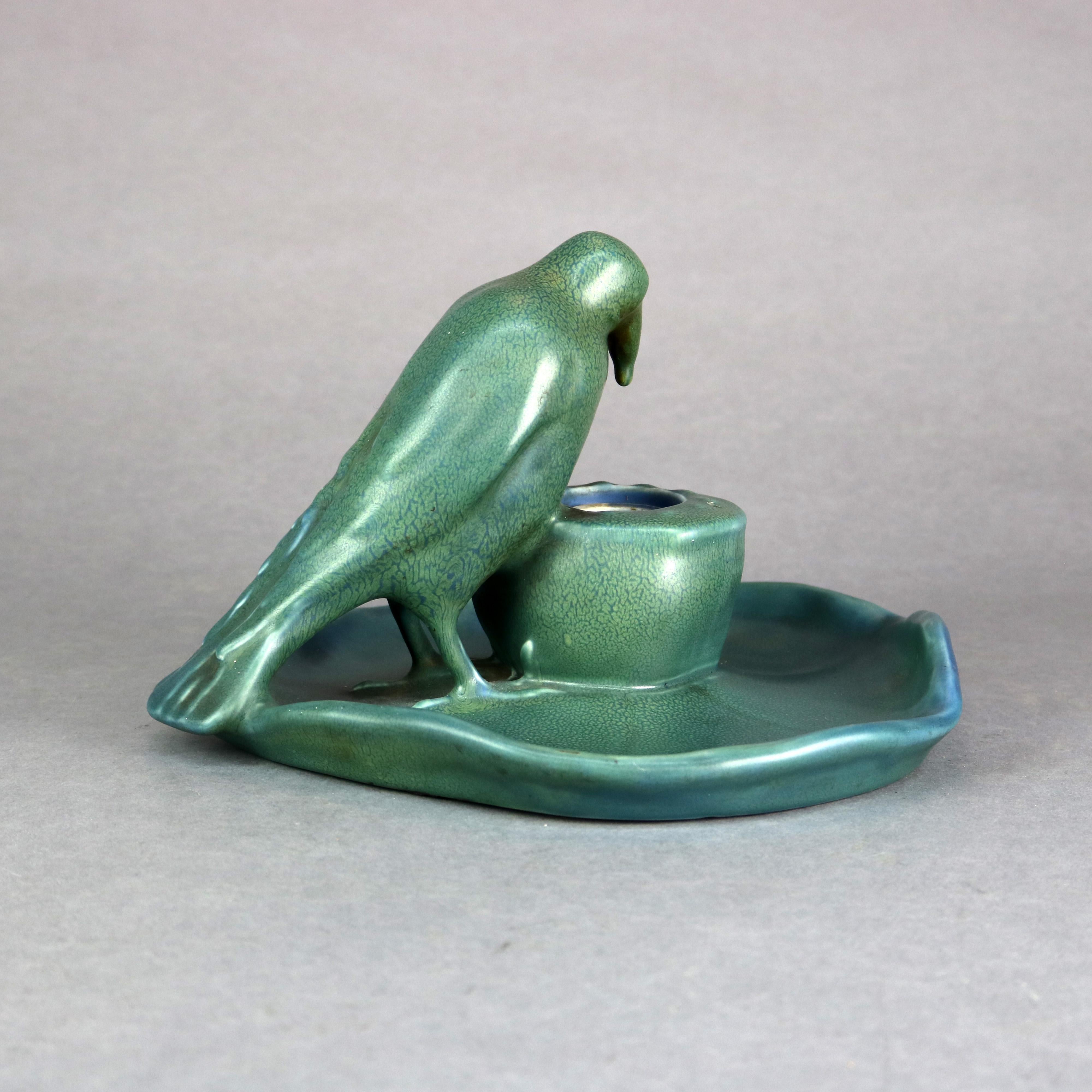 Rare Antique Rookwood Art Pottery Figural Bird Inkwell, Dated 1920 1