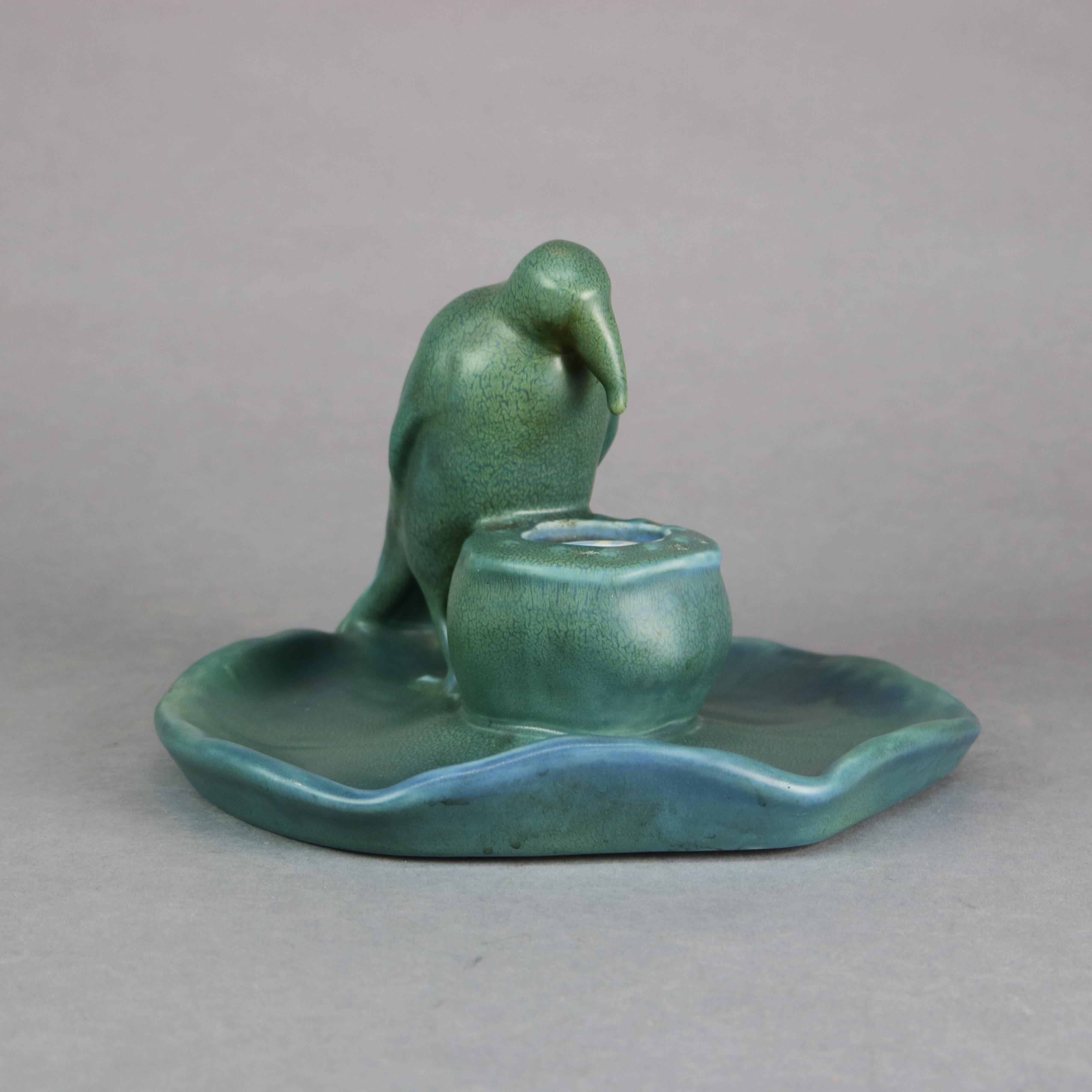 Rare Antique Rookwood Art Pottery Figural Bird Inkwell, Dated 1920 2