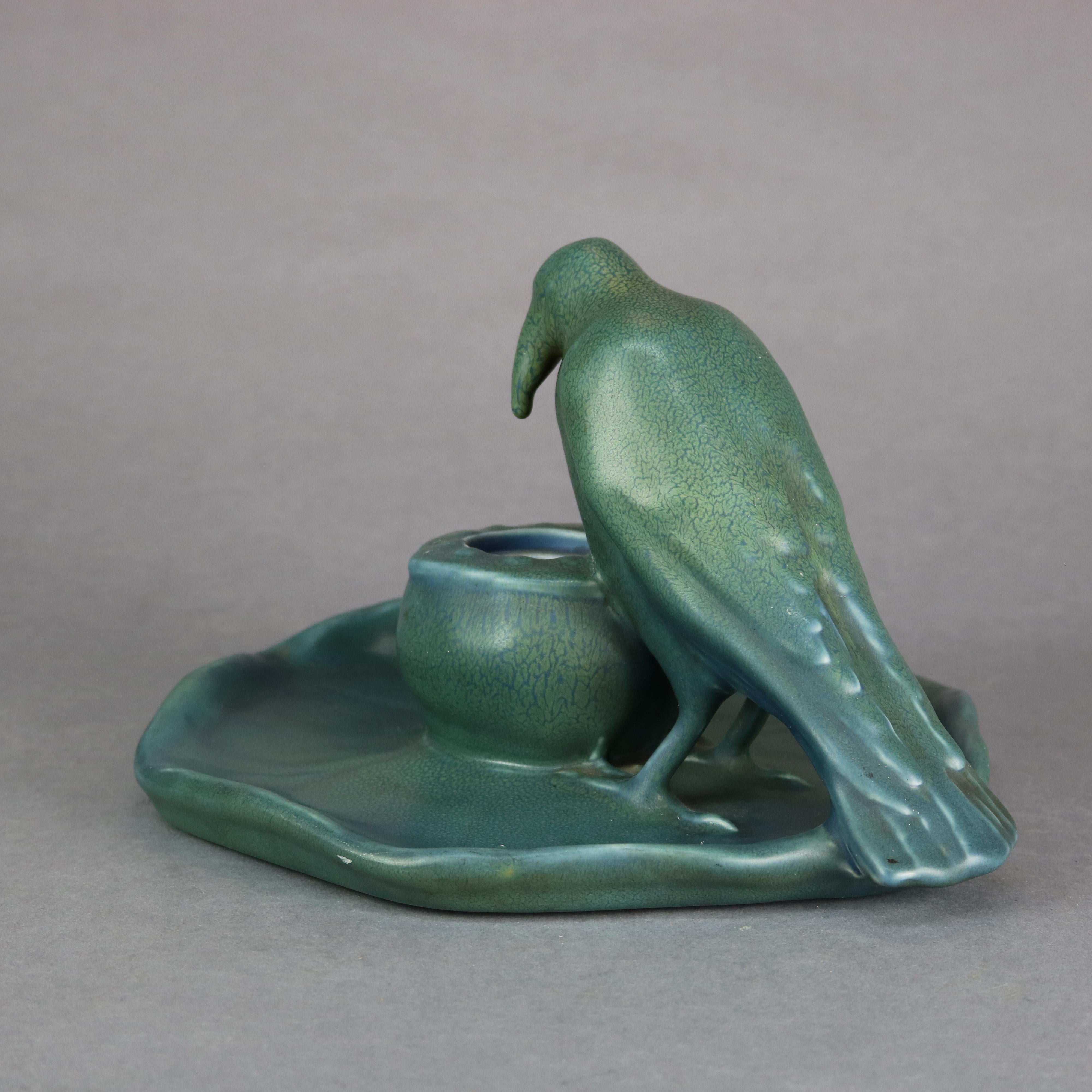 20th Century Rare Antique Rookwood Art Pottery Figural Bird Inkwell, Dated 1920