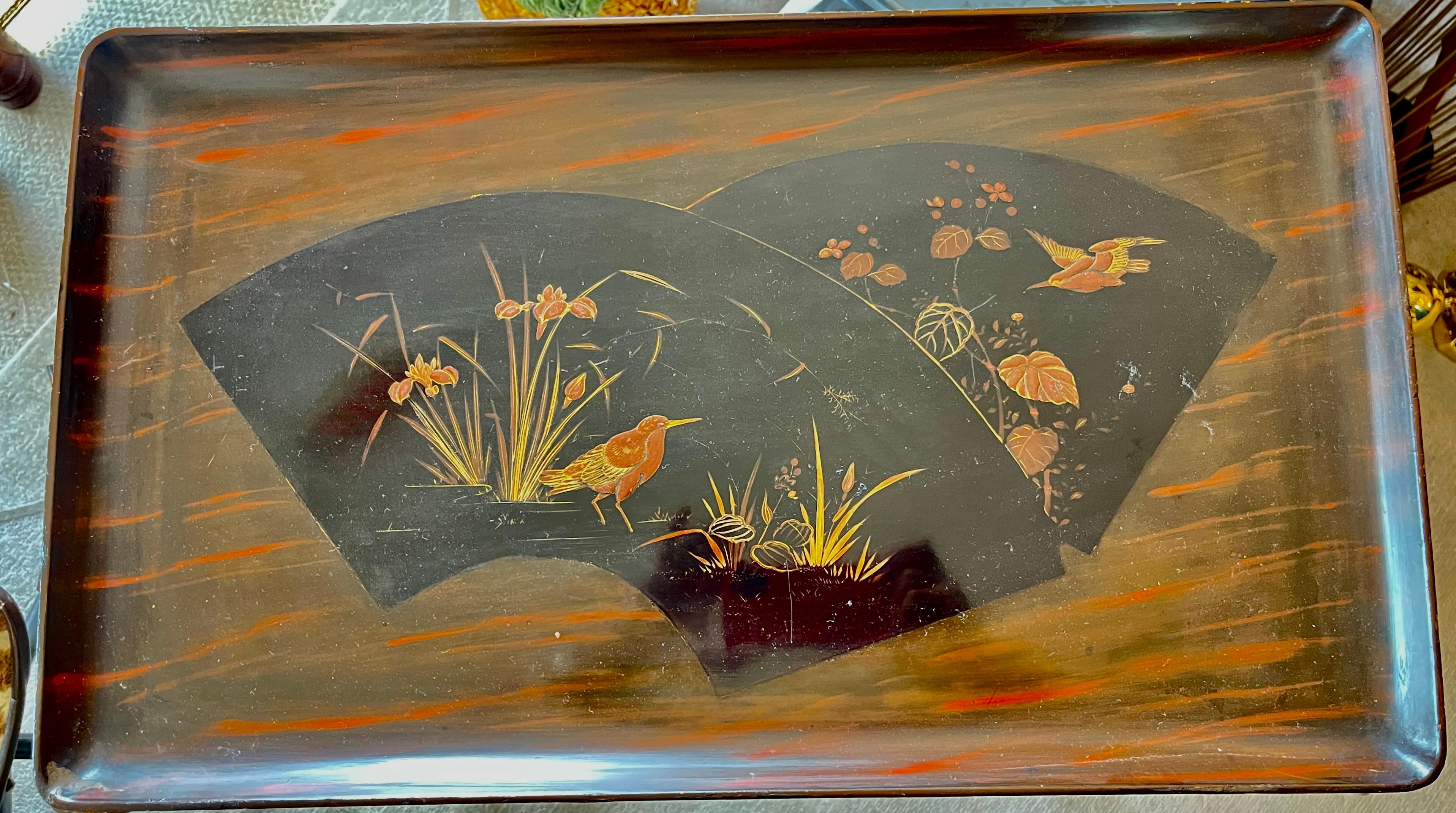 Rare Antique Root Bamboo & Lacquer Tray Table by Perret Et Vibert, C.1870-1890 For Sale 3