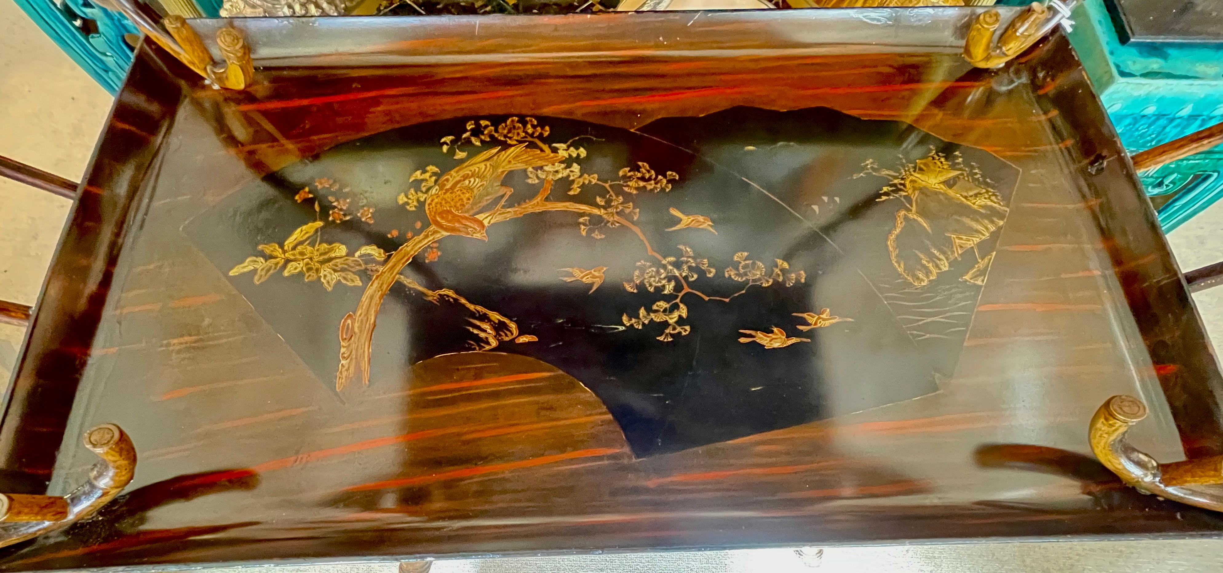 Rare Antique Root Bamboo & Lacquer Tray Table by Perret Et Vibert, C.1870-1890 For Sale 8