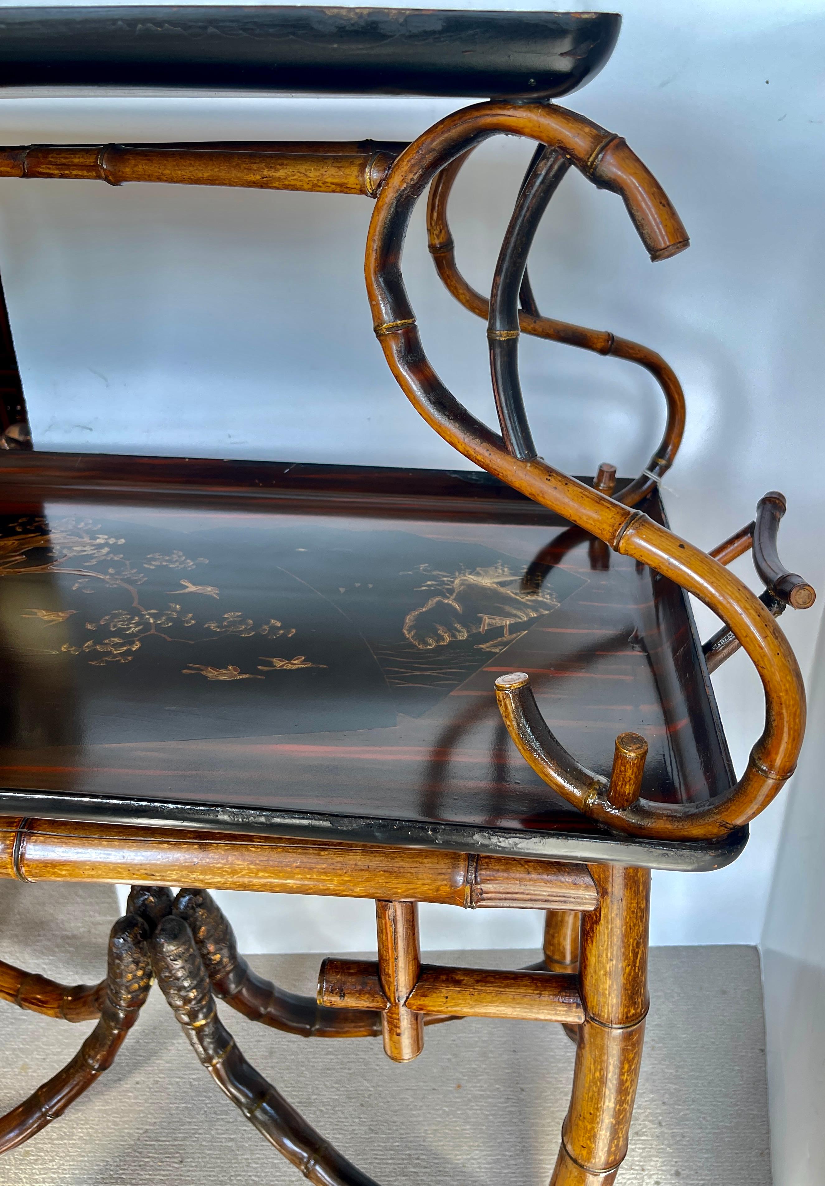 Rare Antique Root Bamboo & Lacquer Tray Table by Perret Et Vibert, C.1870-1890 For Sale 9