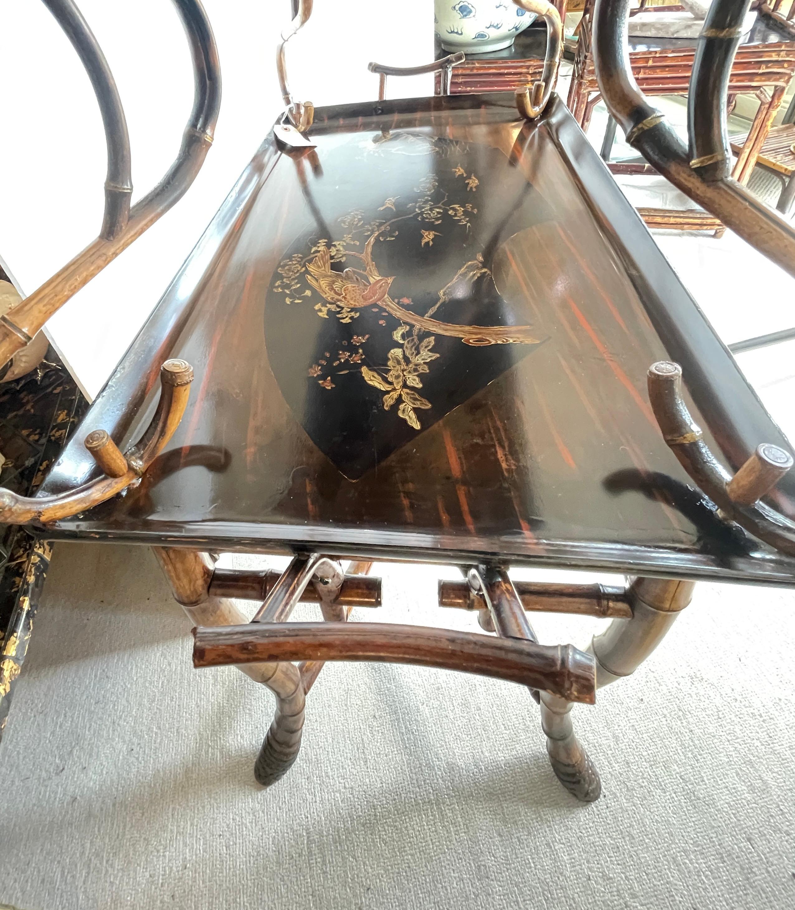 Rare Antique Root Bamboo & Lacquer Tray Table by Perret Et Vibert, C.1870-1890 For Sale 10