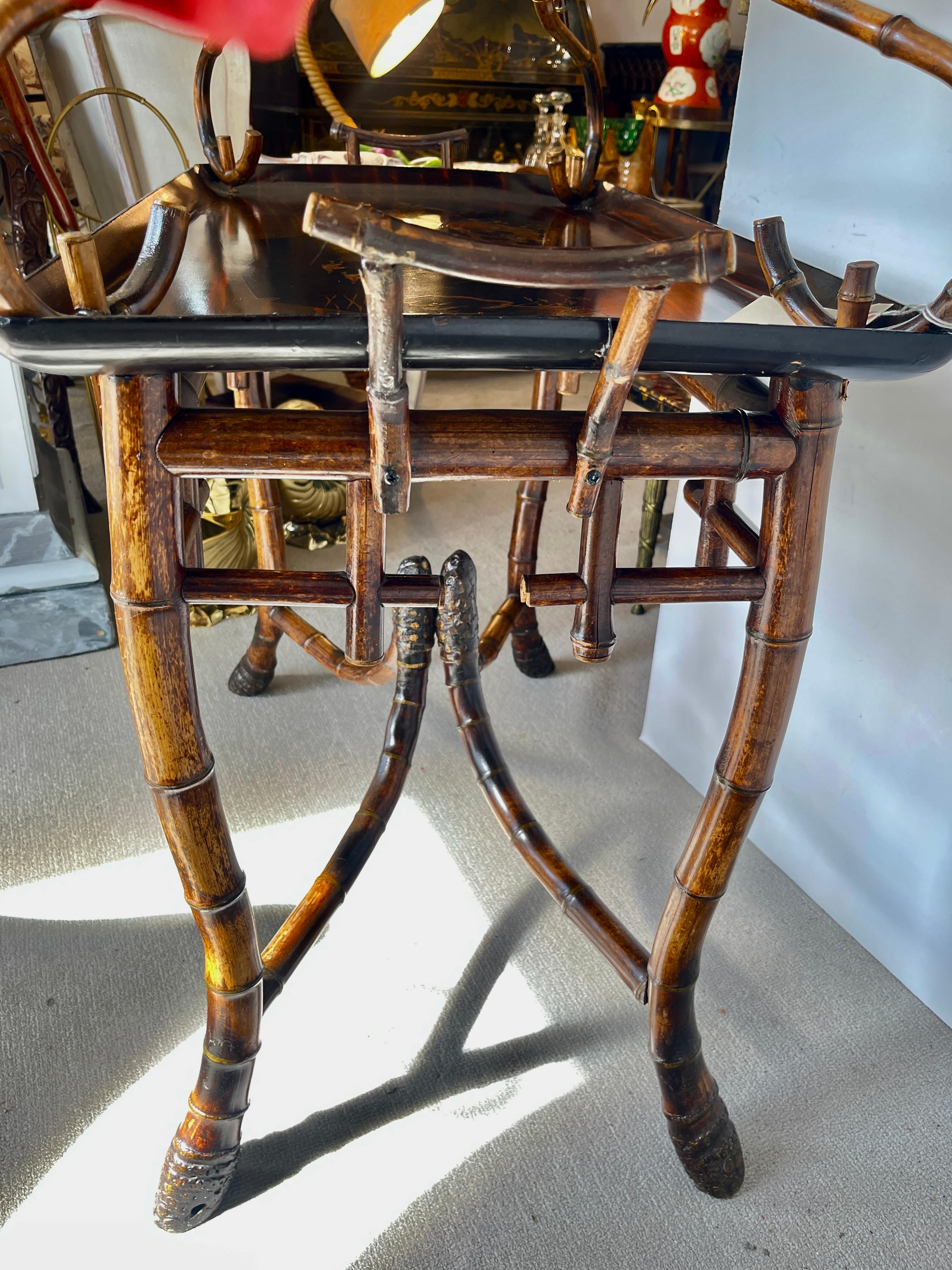 Rare Antique Root Bamboo & Lacquer Tray Table by Perret Et Vibert, C.1870-1890 For Sale 13