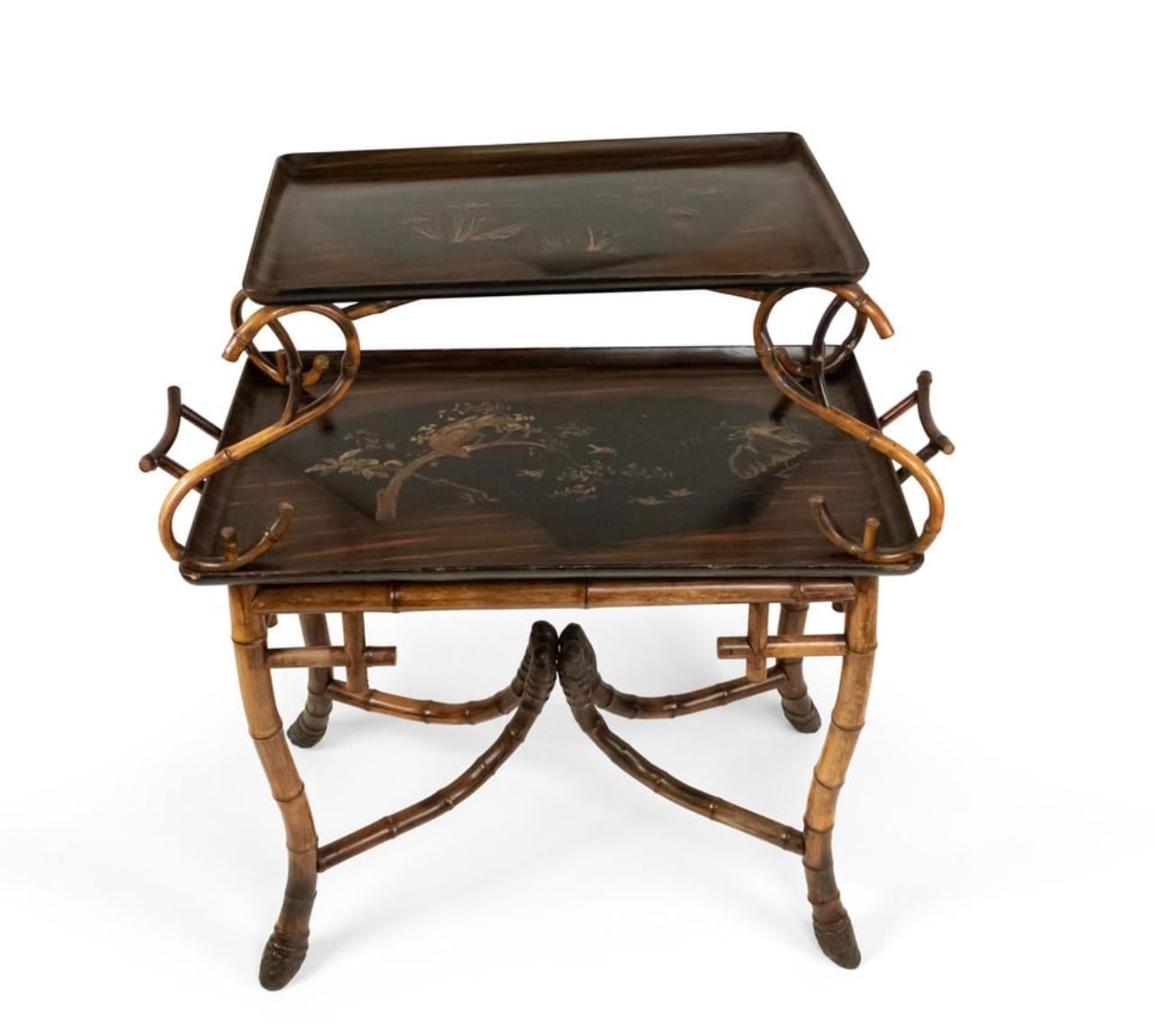 Japonisme Rare Antique Root Bamboo & Lacquer Tray Table by Perret Et Vibert, C.1870-1890 For Sale