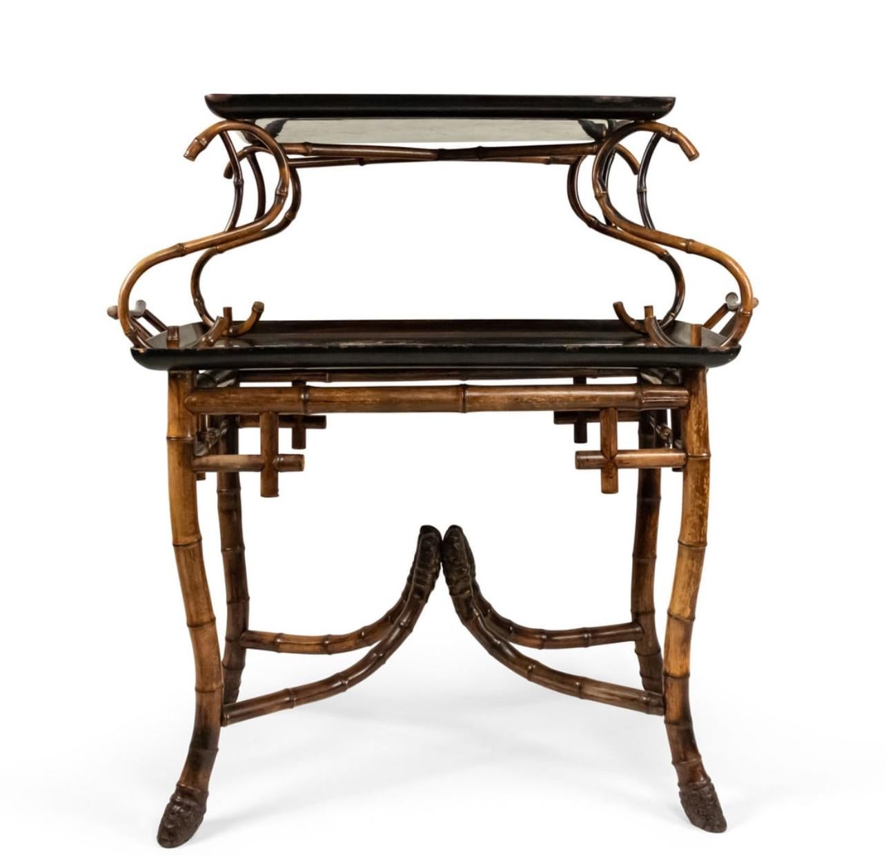 French Rare Antique Root Bamboo & Lacquer Tray Table by Perret Et Vibert, C.1870-1890 For Sale