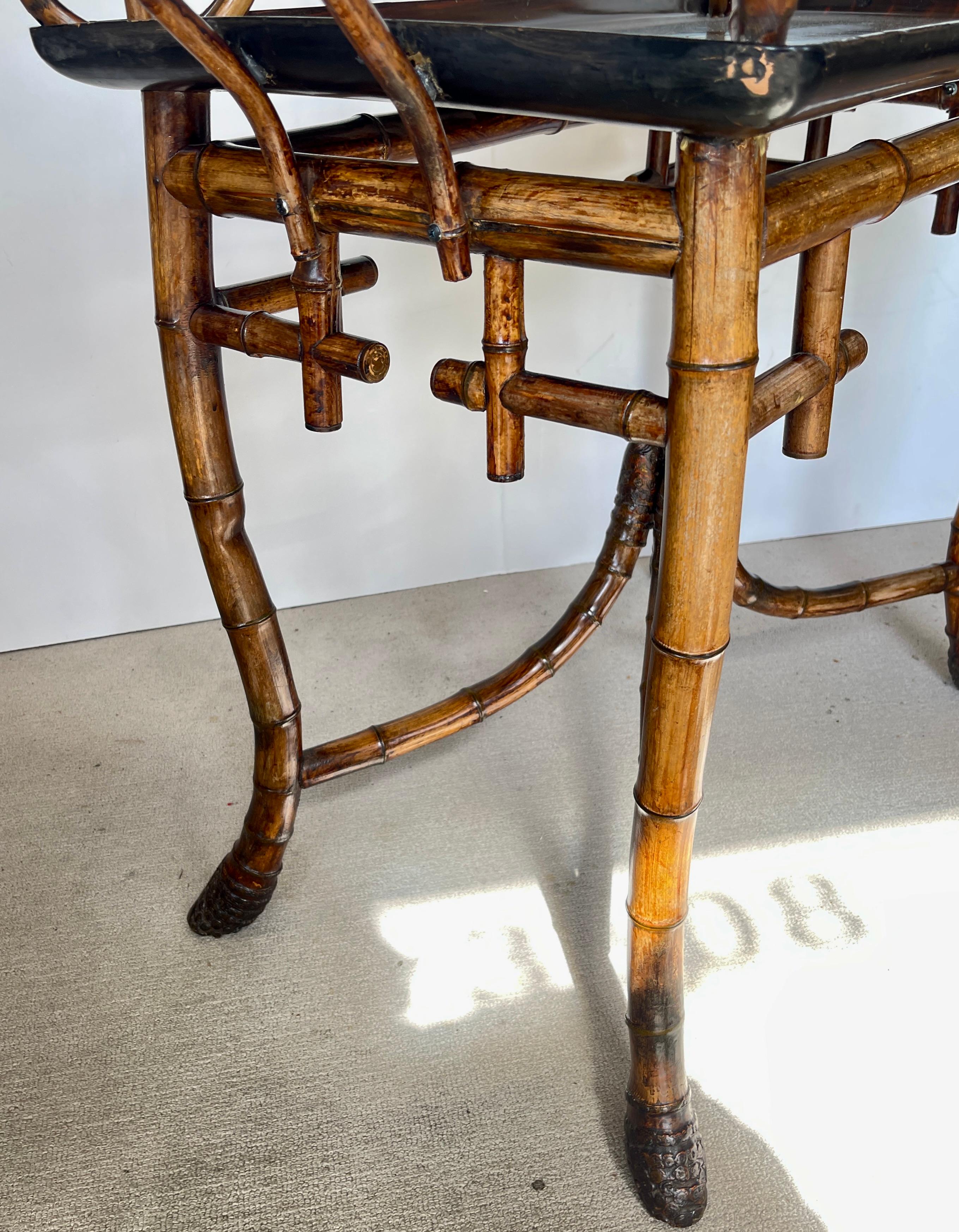 Rare Antique Root Bamboo & Lacquer Tray Table by Perret Et Vibert, C.1870-1890 For Sale 1