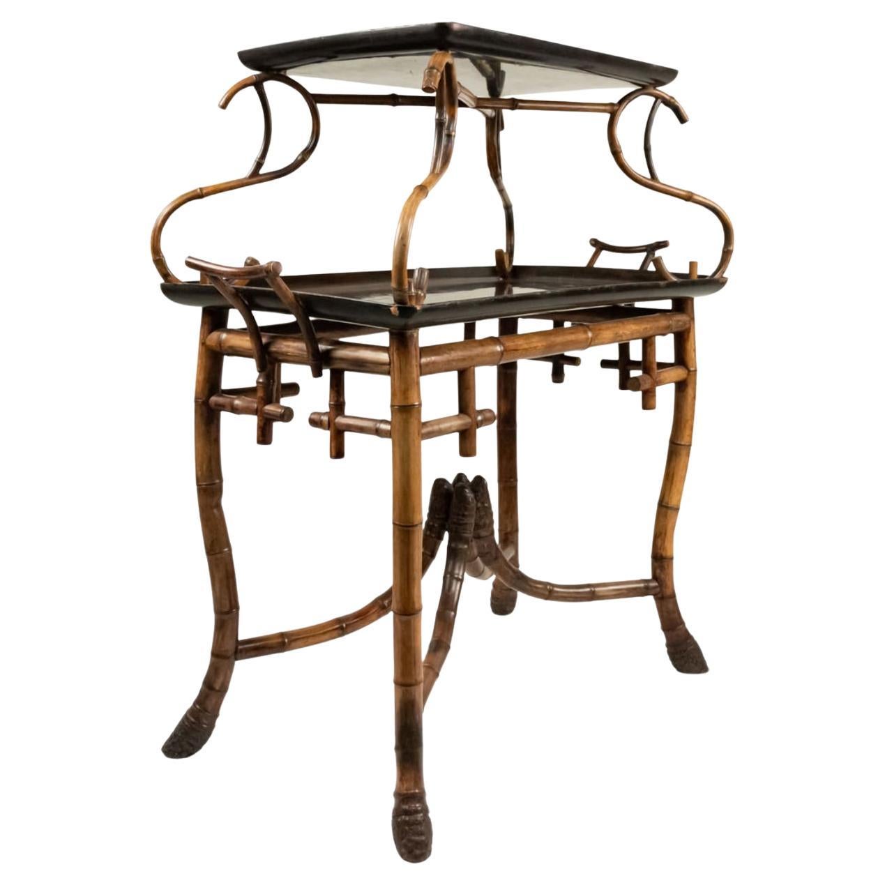 Rare Antique Root Bamboo & Lacquer Tray Table by Perret Et Vibert, C.1870-1890 For Sale