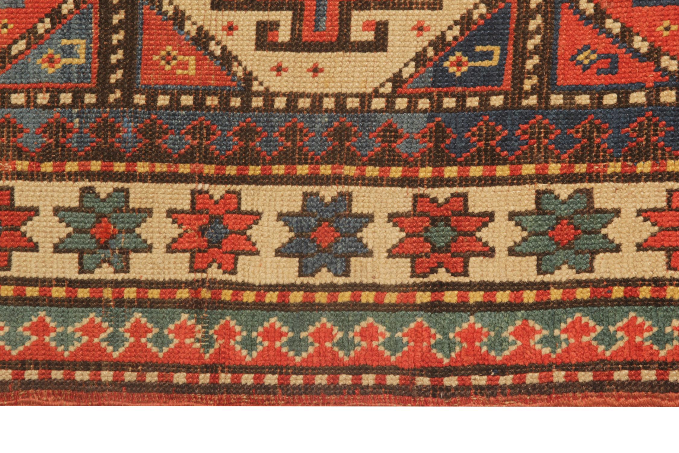 Vegetable Dyed Rare Antique Rug Caucasian Medallion Rug Handmade Carpet from Kazak Area CHR48  For Sale