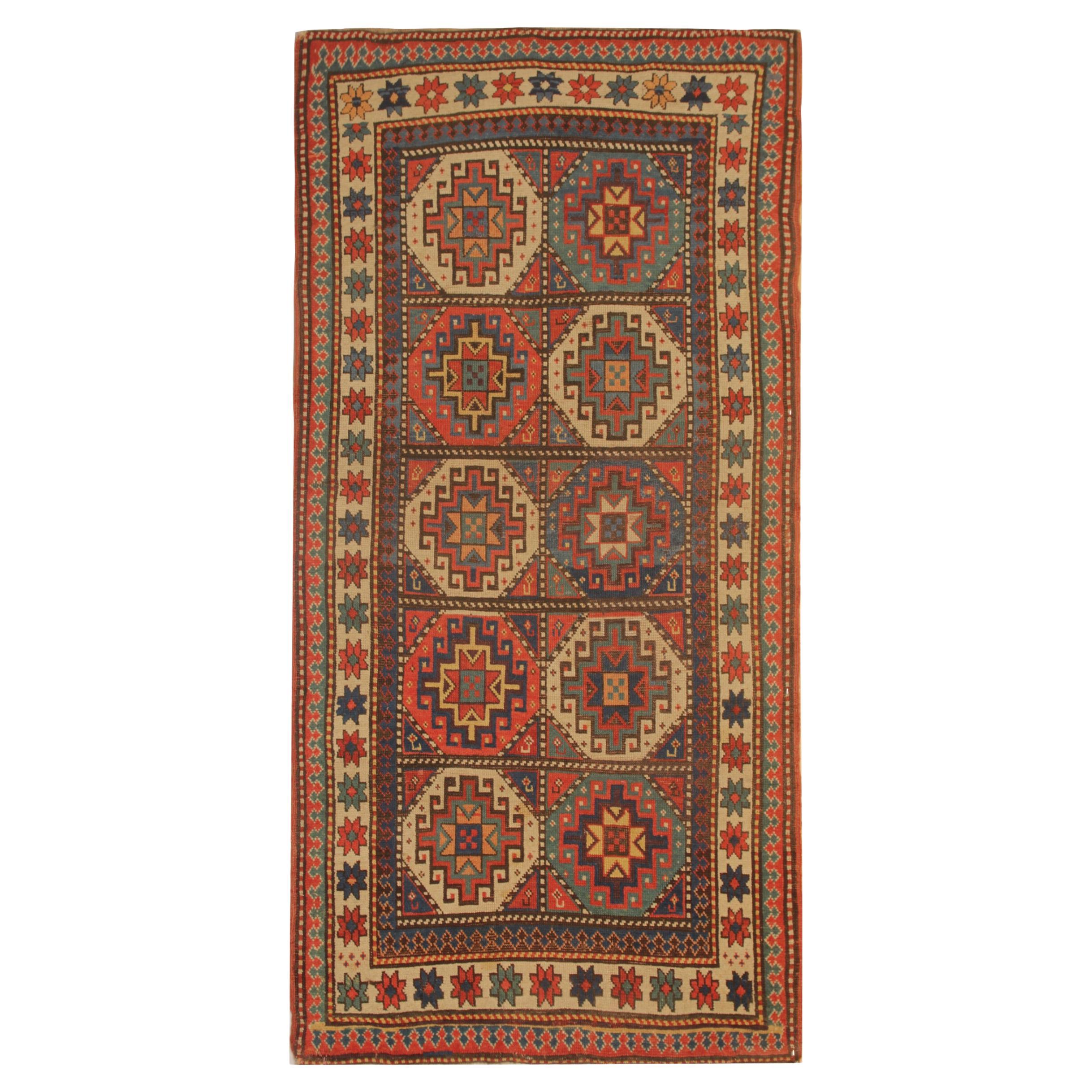 Rare Antique Rug Caucasian Medallion Rug Handmade Carpet from Kazak Area CHR48  For Sale
