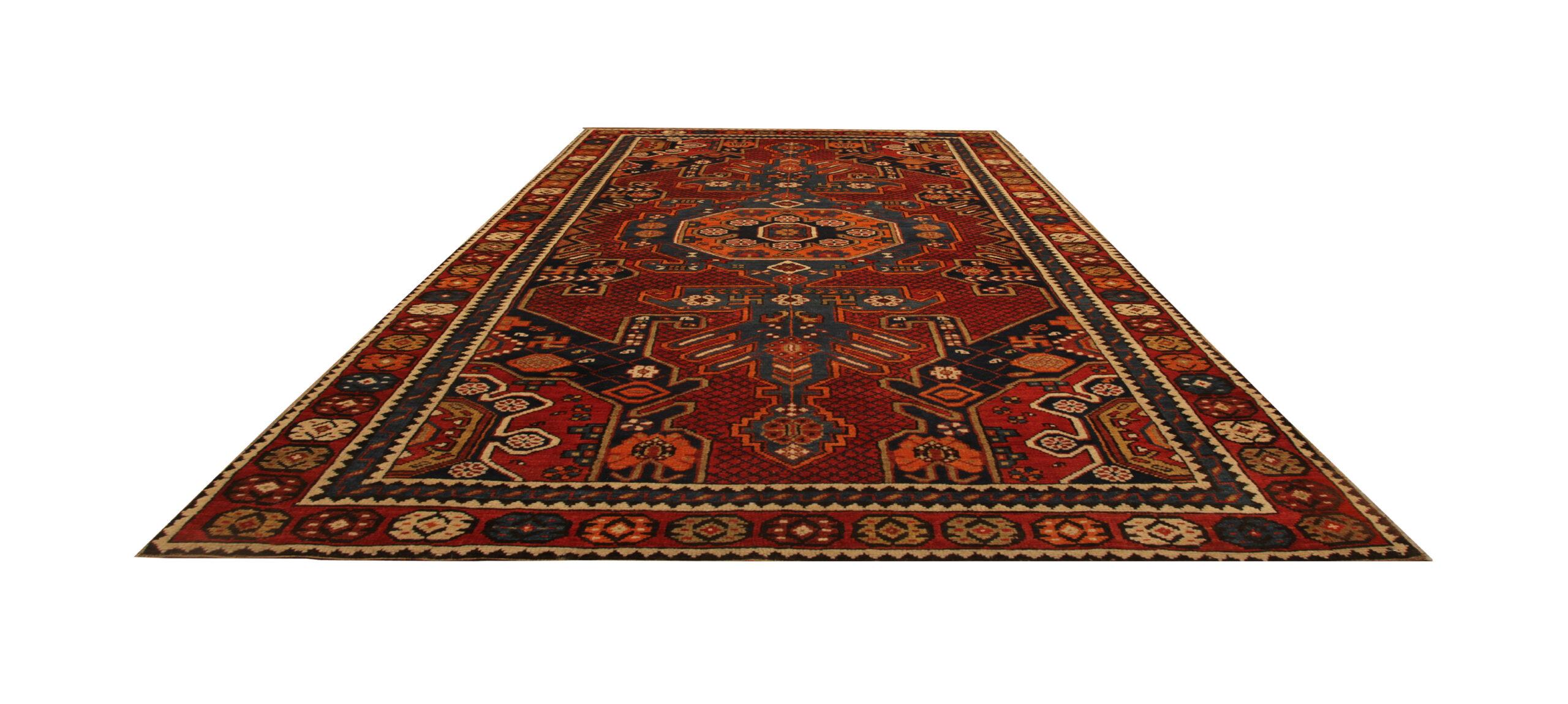 Hand-Knotted Rare Antique Rug Kazak Caucasian Red Medallion Rug Handmade Carpet of kuba Area For Sale