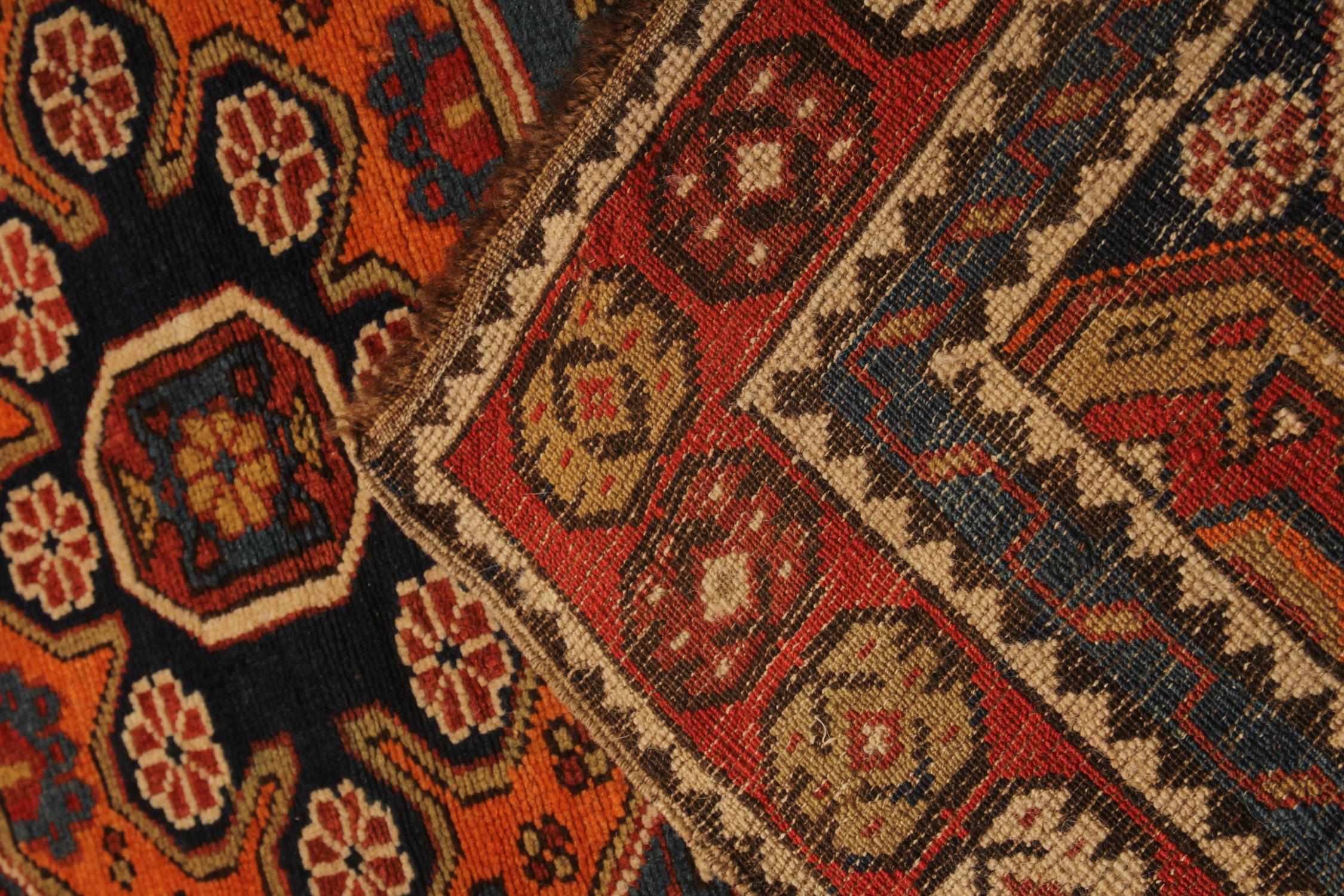 Late 19th Century Rare Antique Rug Kazak Caucasian Red Medallion Rug Handmade Carpet of kuba Area For Sale