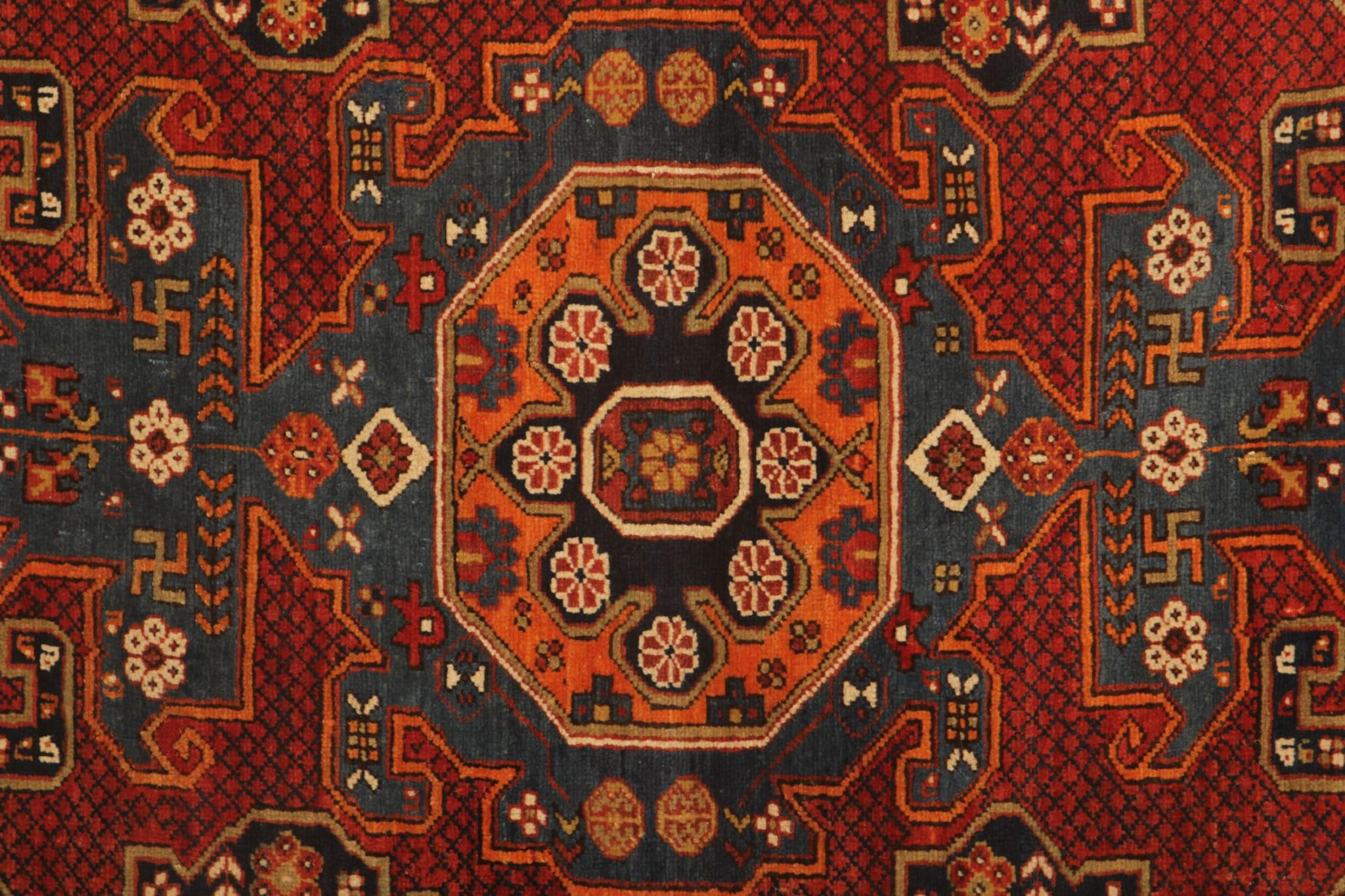 Vegetable Dyed Rare Antique Rug Caucasian Medallion Rug Handmade Carpet from kuba Area
