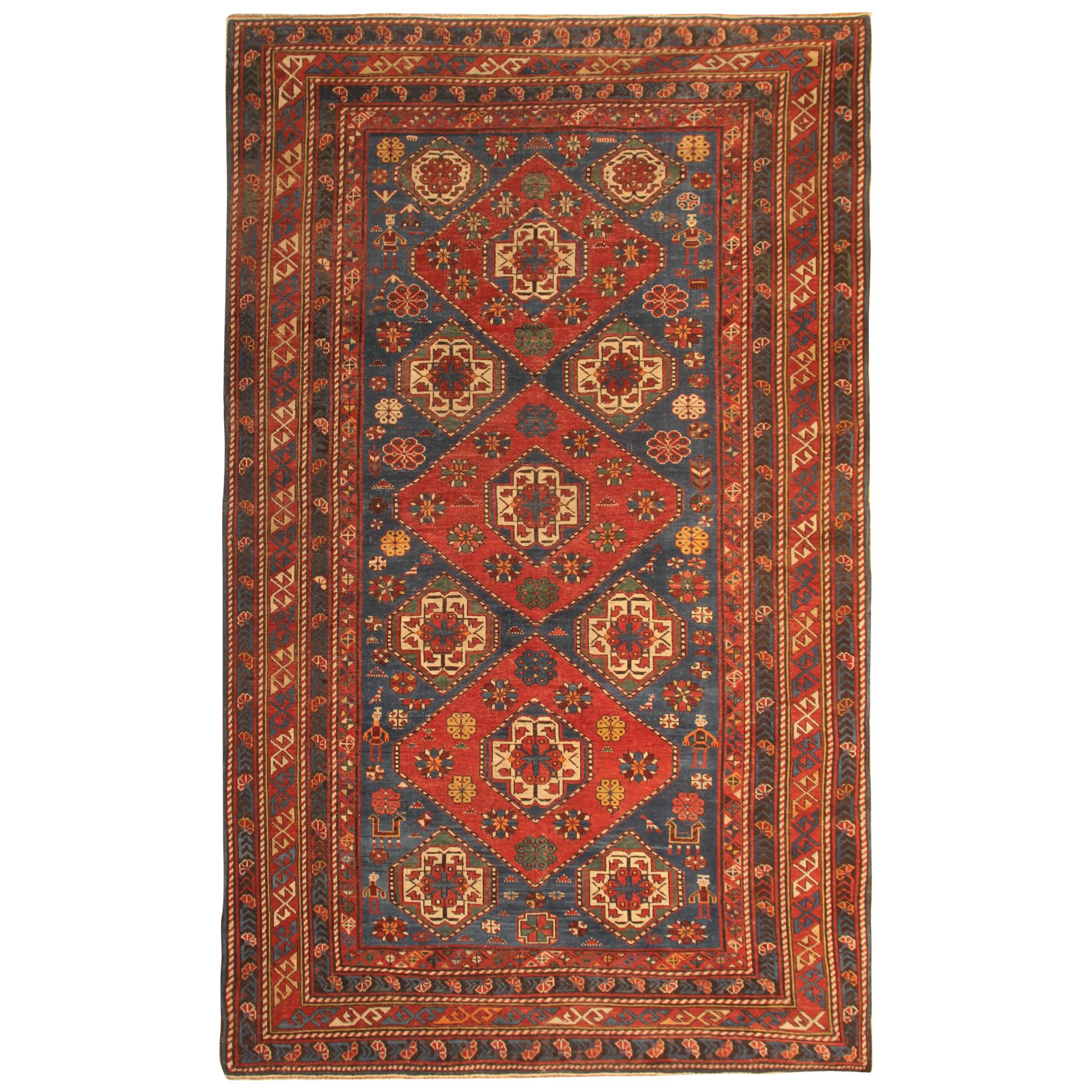 Rare Antique Rug Caucasian Medallion Rug Handmade Carpet Shirvan Area Rug