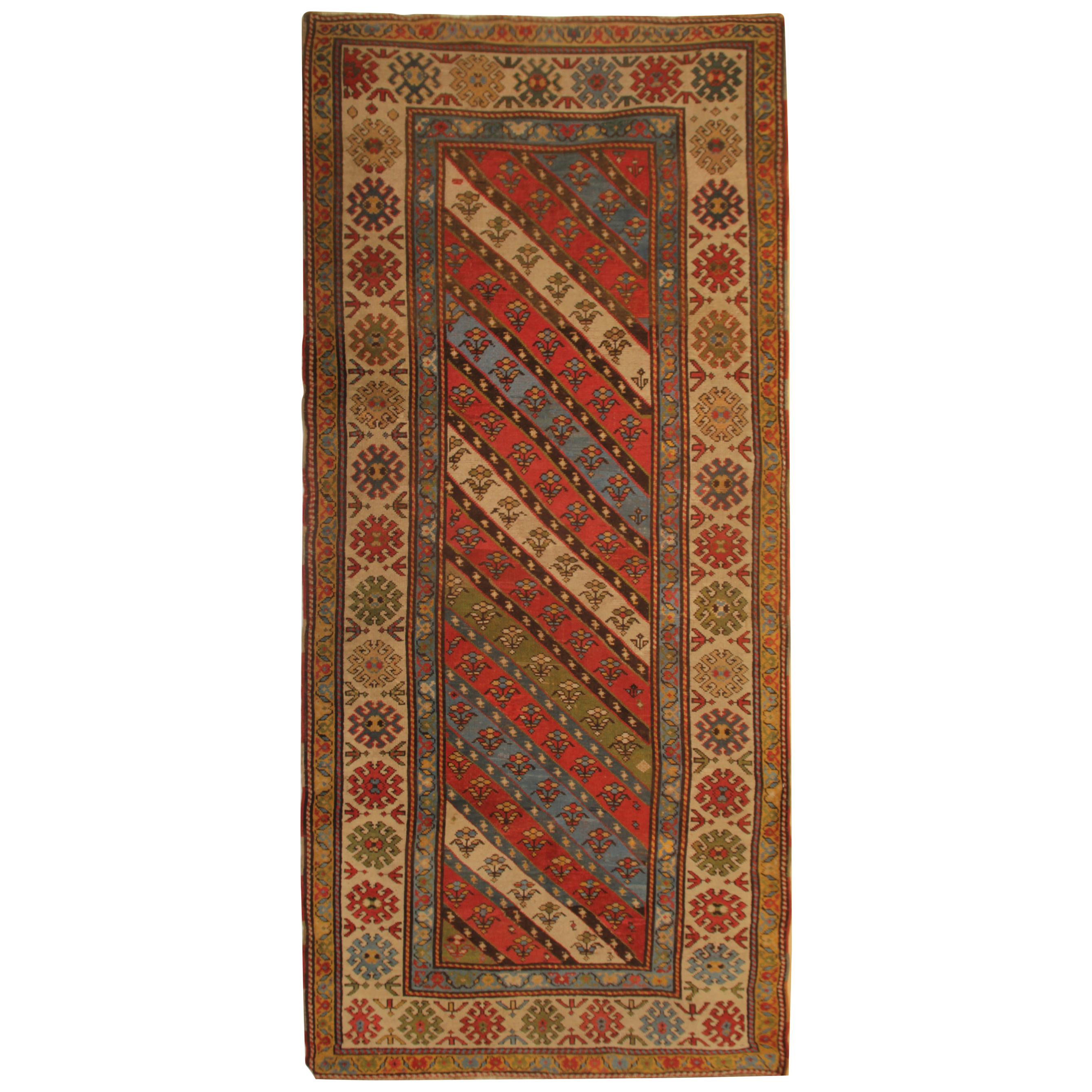 Rare Antique Rug Caucasian Oriental Rug Handmade Carpet Shirvan Area Runner For Sale