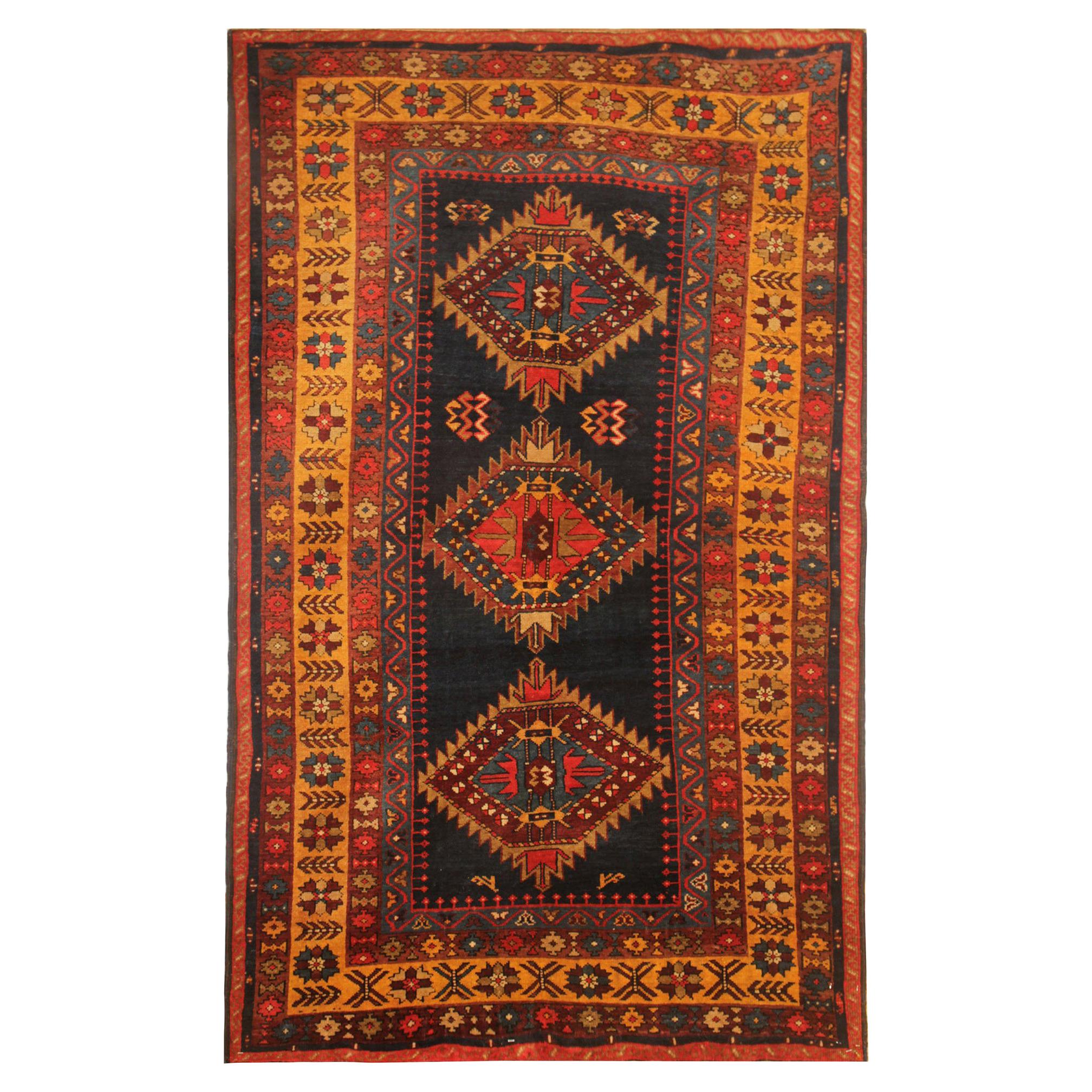 Rare Antique Rug Caucasian Oriental Rug Handmade Carpet from Kazak Area For Sale