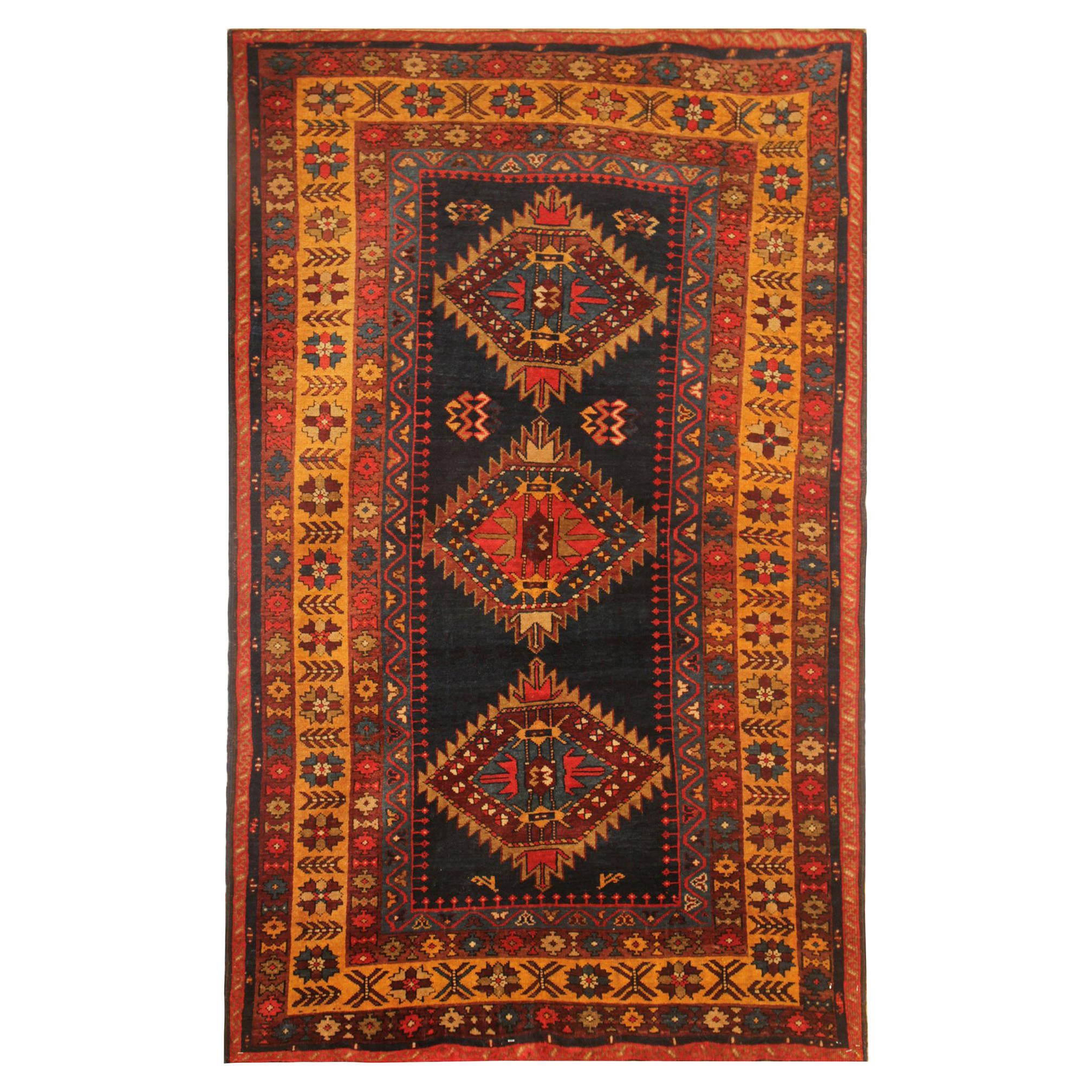 Rare Antique Rug Caucasian Oriental Rug Handmade Carpet from Kazak Area