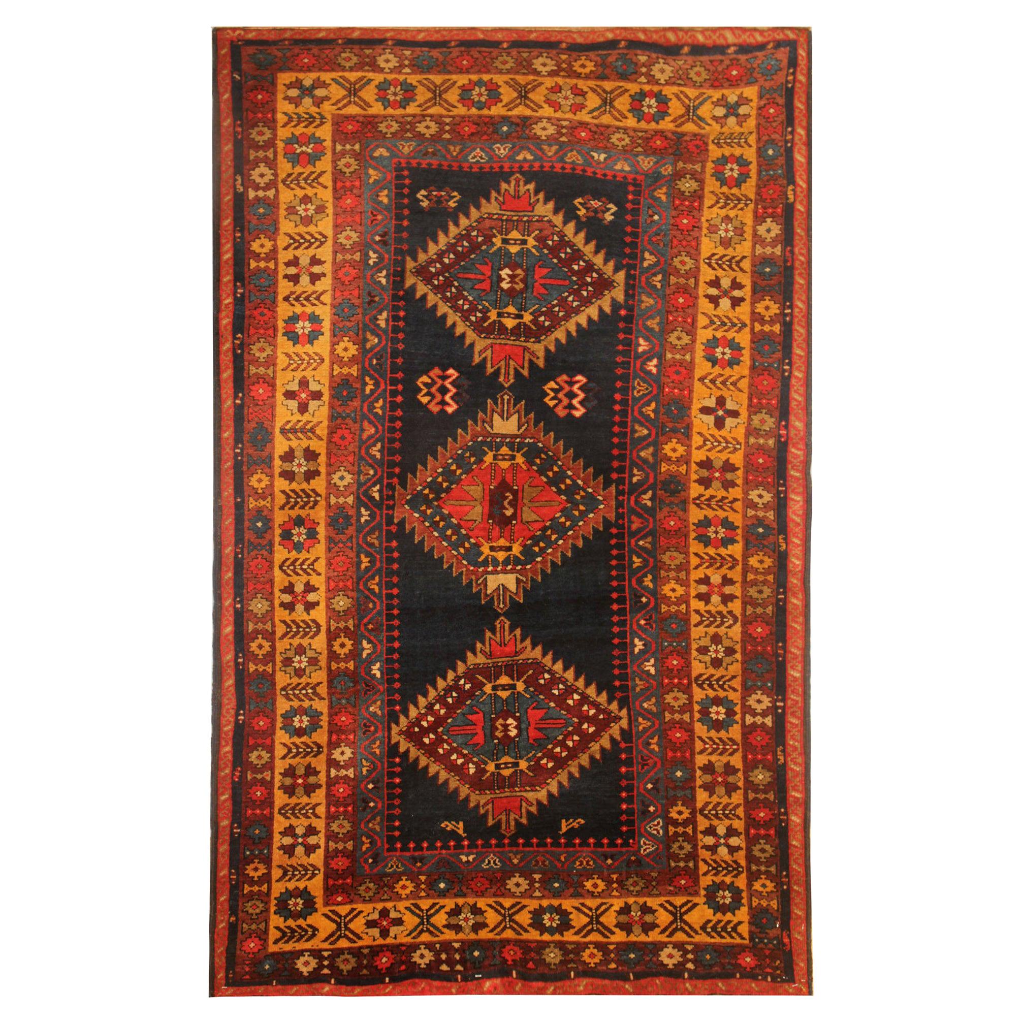 Rare Antique Rug Caucasian Oriental Rug Handmade Carpet from Kazak Area For Sale