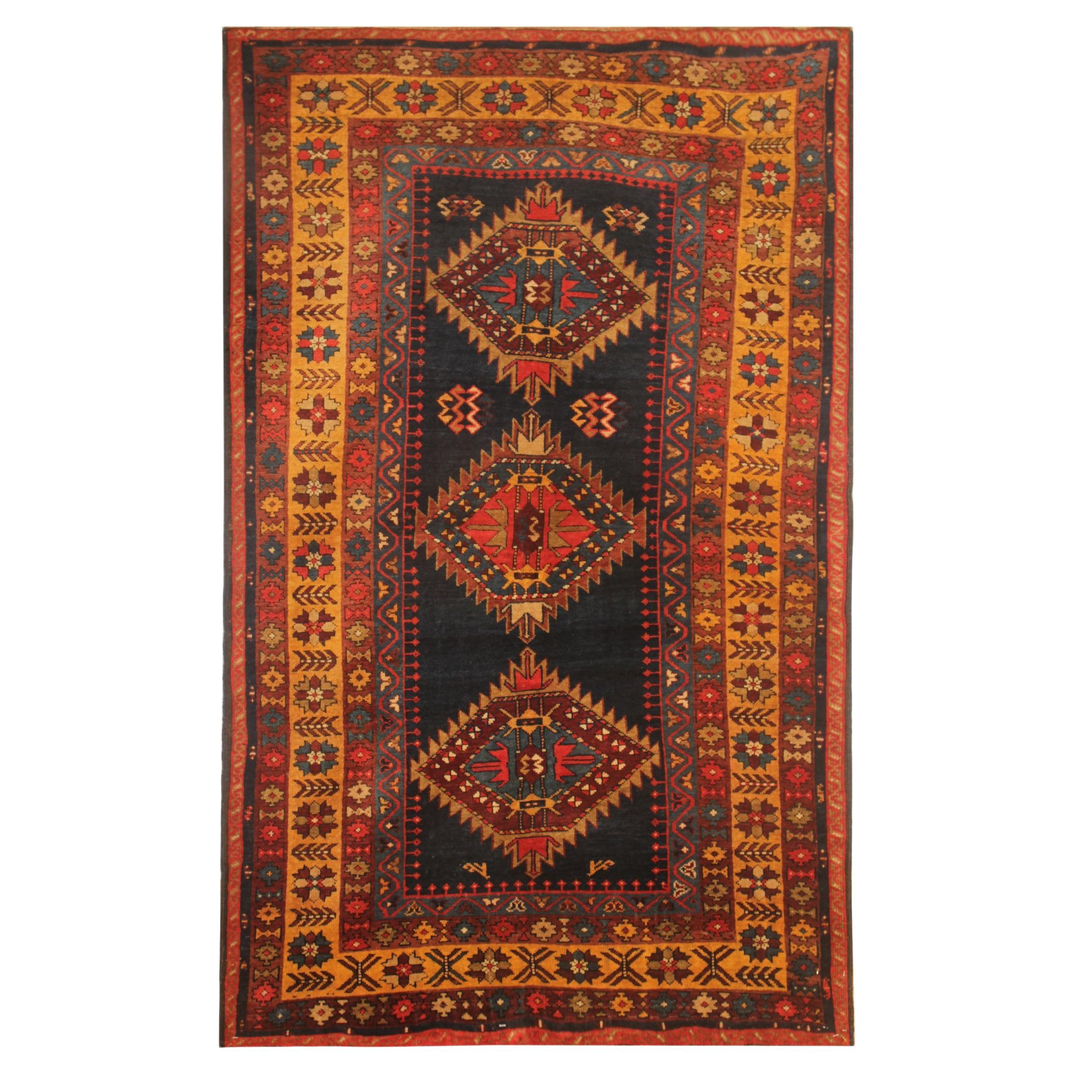 Rare Antique Rug Caucasian Oriental Rug Handmade Carpet from Shirvan Area  For Sale