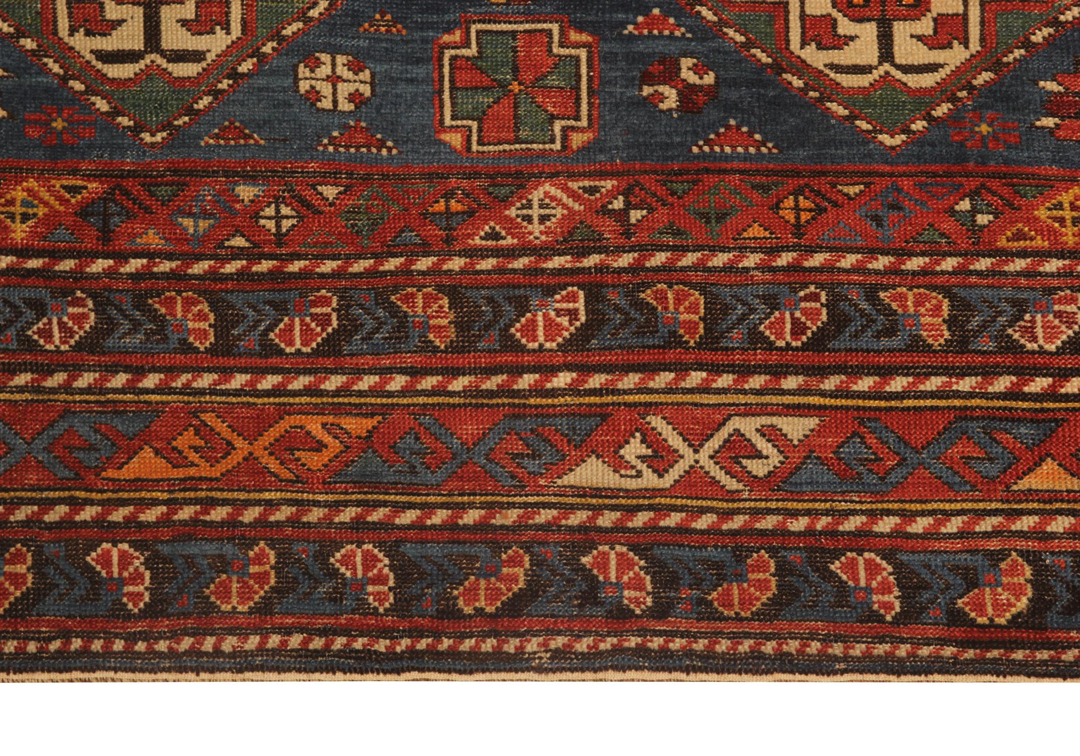 Kazak Rare Antique Rug Caucasian Oriental Rug Handmade Carpet from Shirvan Area CHR56 For Sale