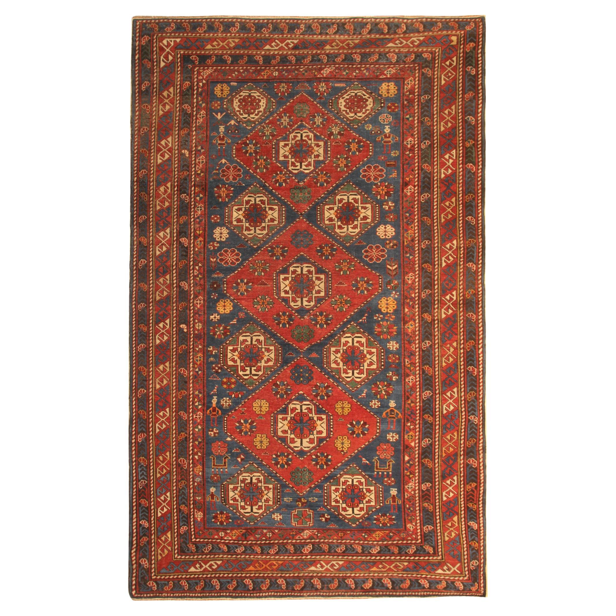 Rare Antique Rug Caucasian Oriental Rug Handmade Carpet from Shirvan Area CHR56 For Sale