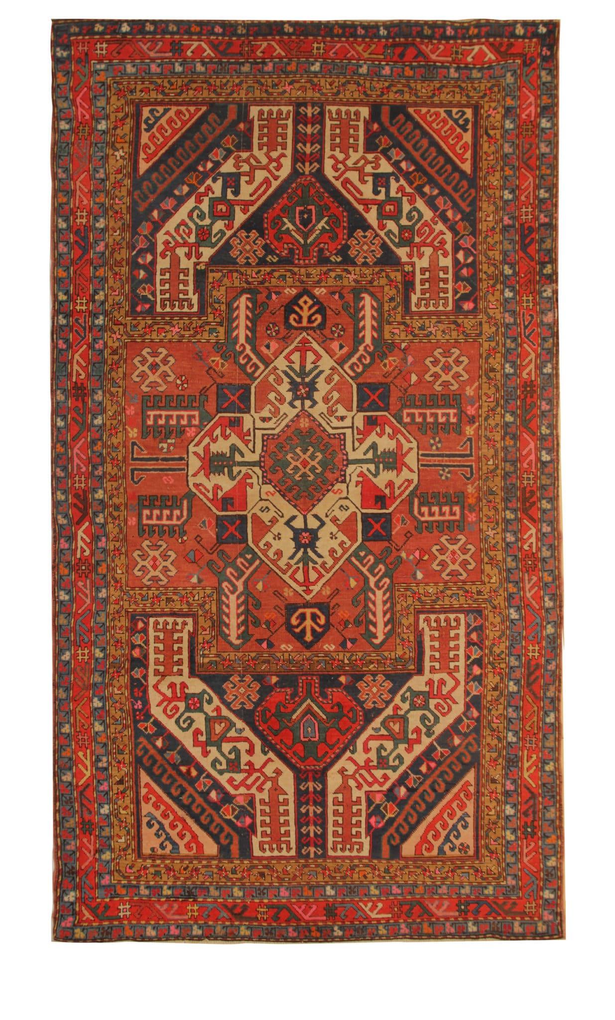 Hand-Knotted Rare Antique Rug Caucasian Oriental Rug Handmade Carpet from Shirvan Area For Sale