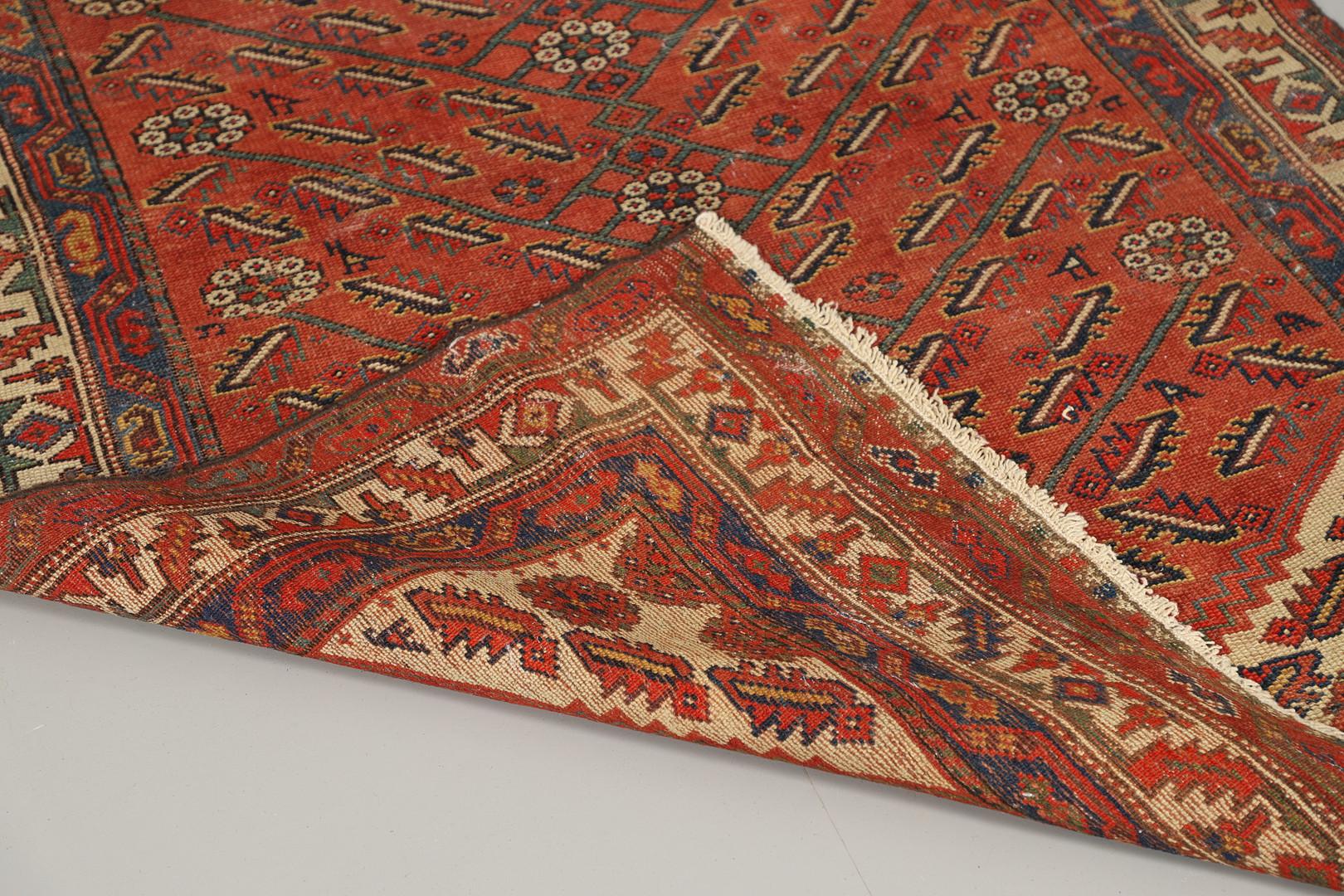 Ein hervorragendes Beispiel für die traditionelle kaukasische Teppichweberei aus der Region Schirwan. Diese gemusterten Teppiche mit All-Over-Ground-Design können die besten Einrichtungsgegenstände sein, um der Umgebung Wärme zu verleihen, denn