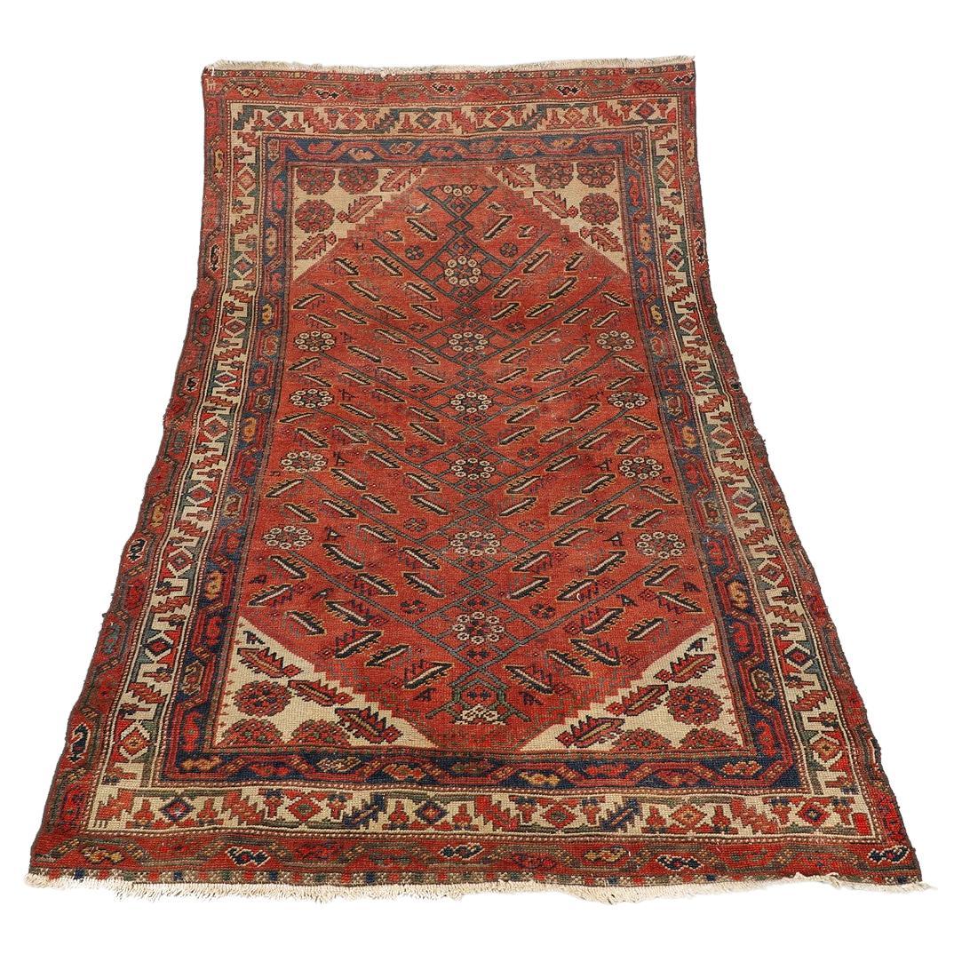 Rare Antique Rug Caucasian Oriental Rug Handmade Carpet Rustic Kurdish Area Rug For Sale